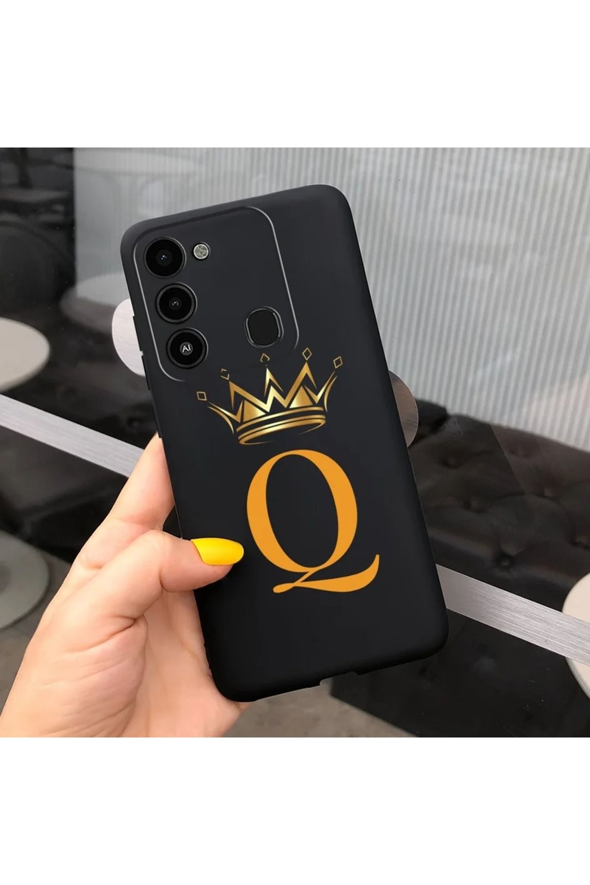 Rotaks Tecno Spark 8c Uyumlu Harfli Taç Baskılı Kişiye Özel Silikon Telefon Kılıfı - Q