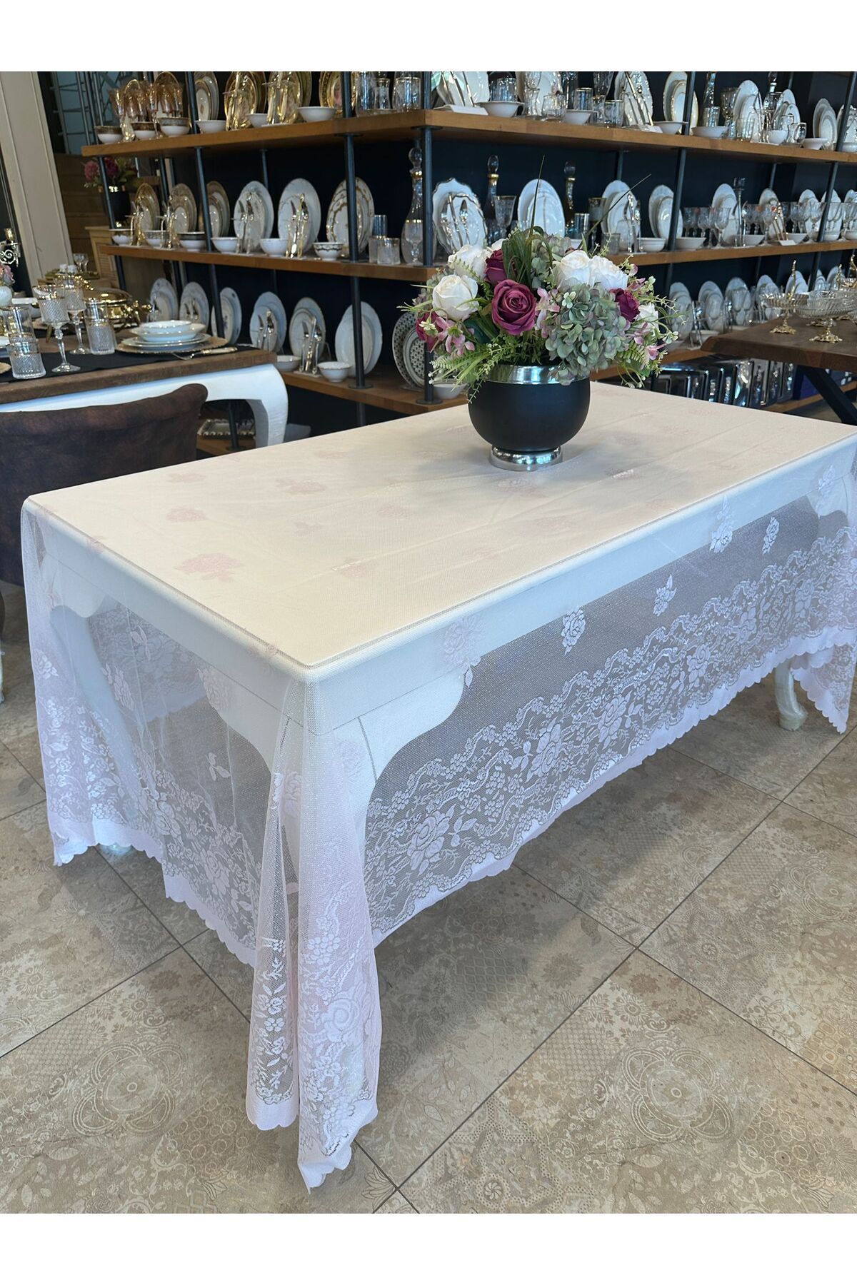 aky home style ÖRME DANTEL MASA ÖRTÜSÜ DİKDÖRTGEN 180x270