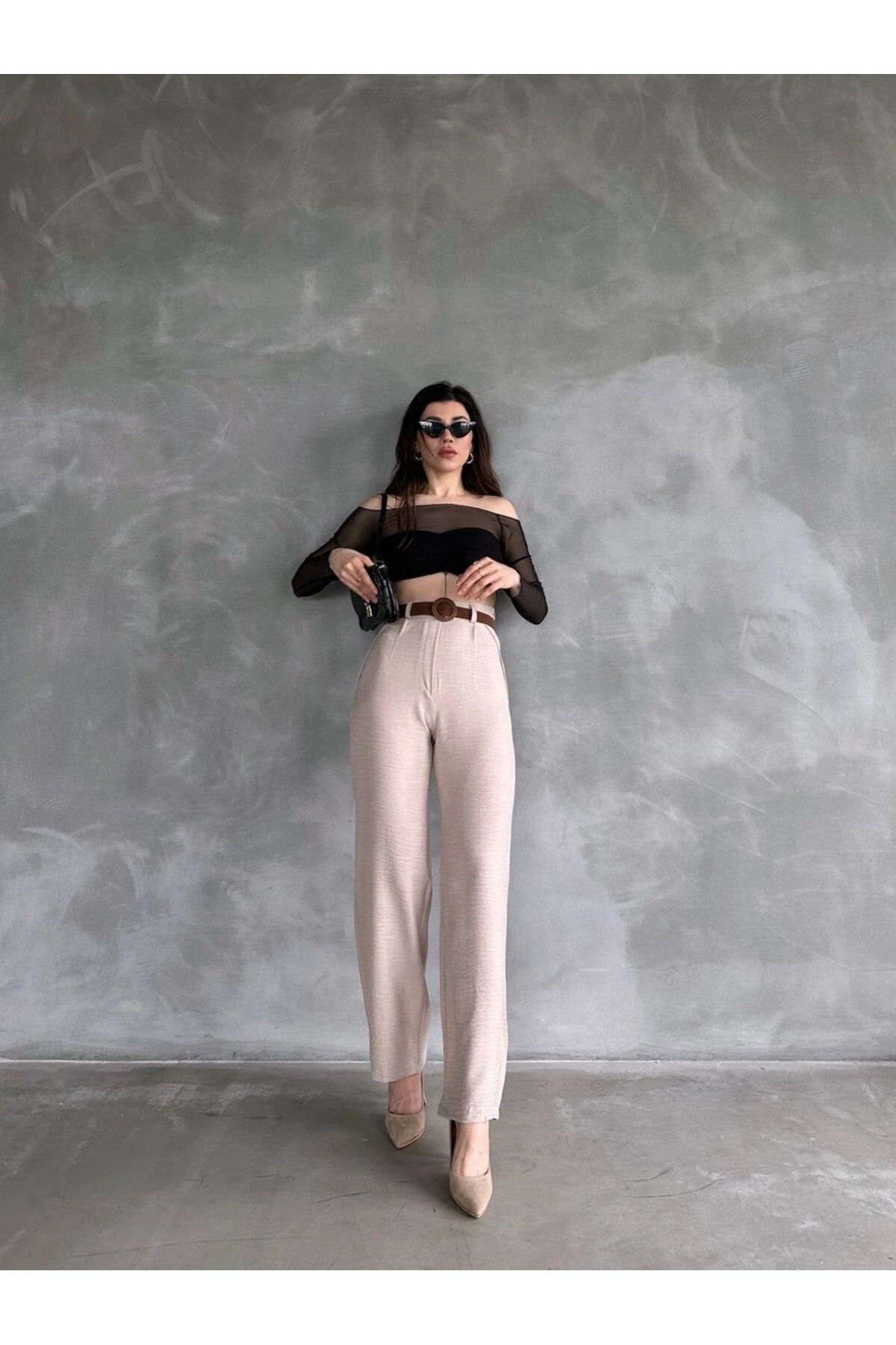Pearl Life Kadın Keten Kemerli Pantolon