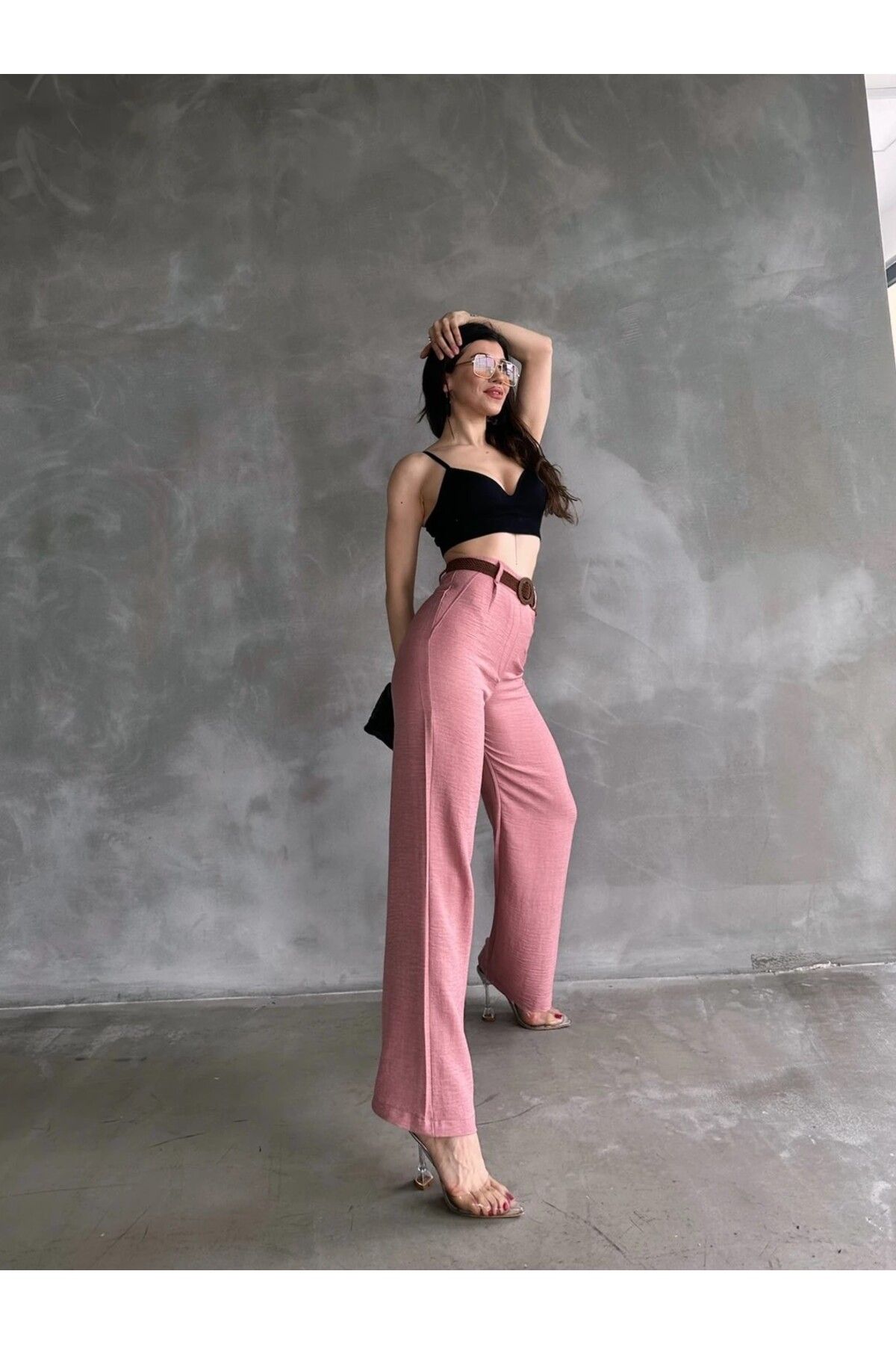 Pearl Life Kadın Keten Kemerli Pantolon