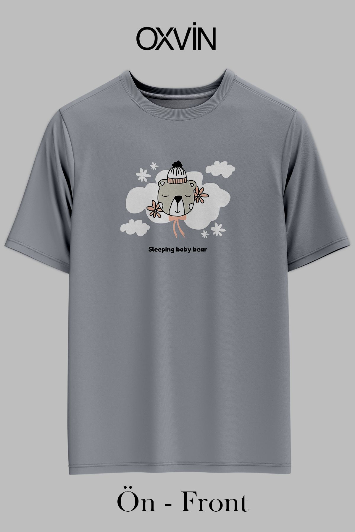 OXVİN Ayıcık Baskılı OXVİN Baskılı OVERSİZE Unisex T-Shirt (BOL KALIP)