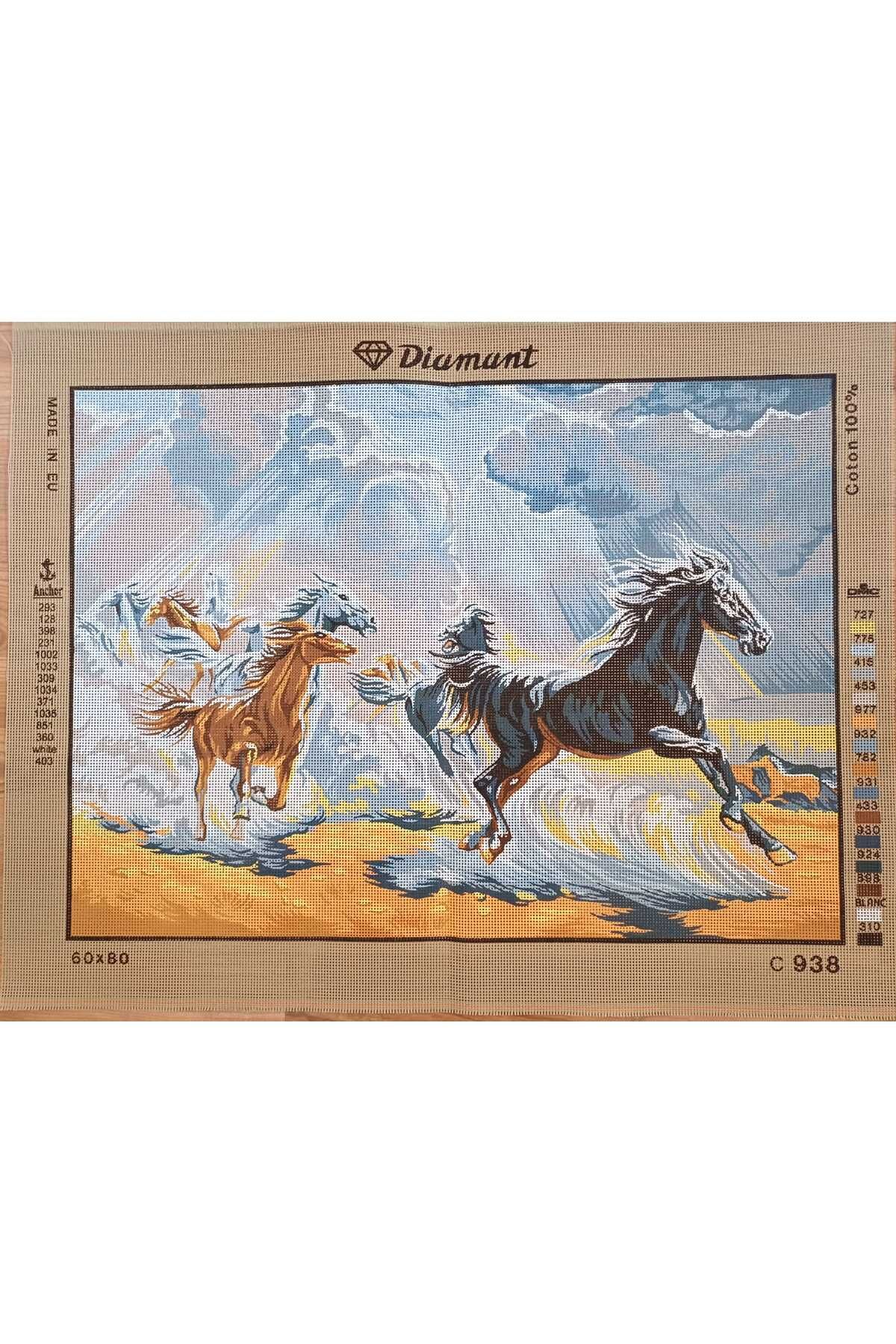 gobelin 60*80 cm Gobelin Baskılı Atlı Goblen ipli