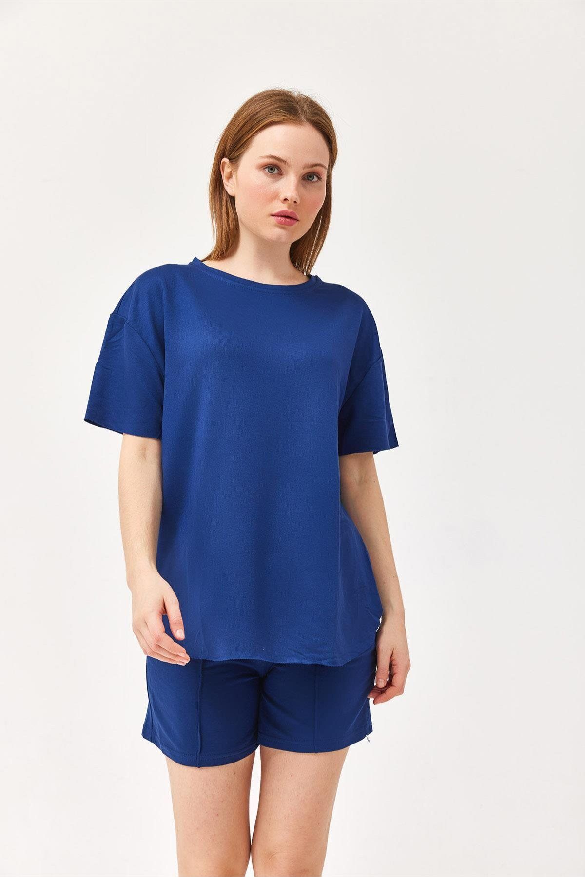 İKLİM LİFE Üst Oval Tshirt Alt Çımalı Cepli Şort Takım