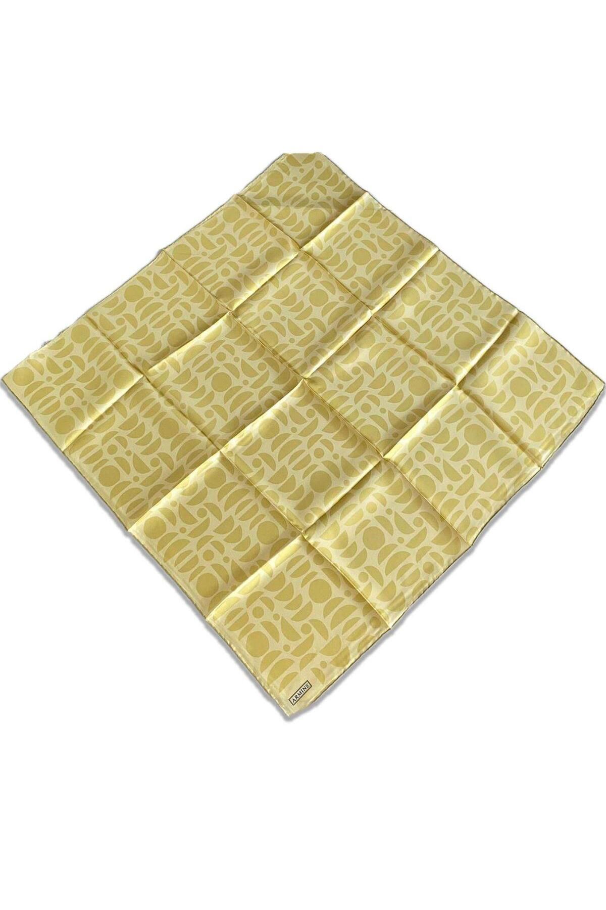 Armine Sarı Geometrik Desen Tivil İpek Eşarp 9174-07