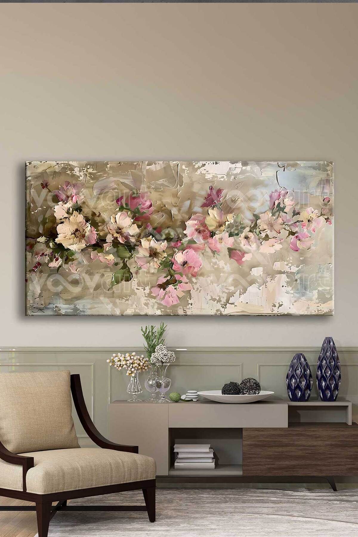 Voovart Soyut Çiçekler Dekoratif Kanvas Tablo - VOOV2821