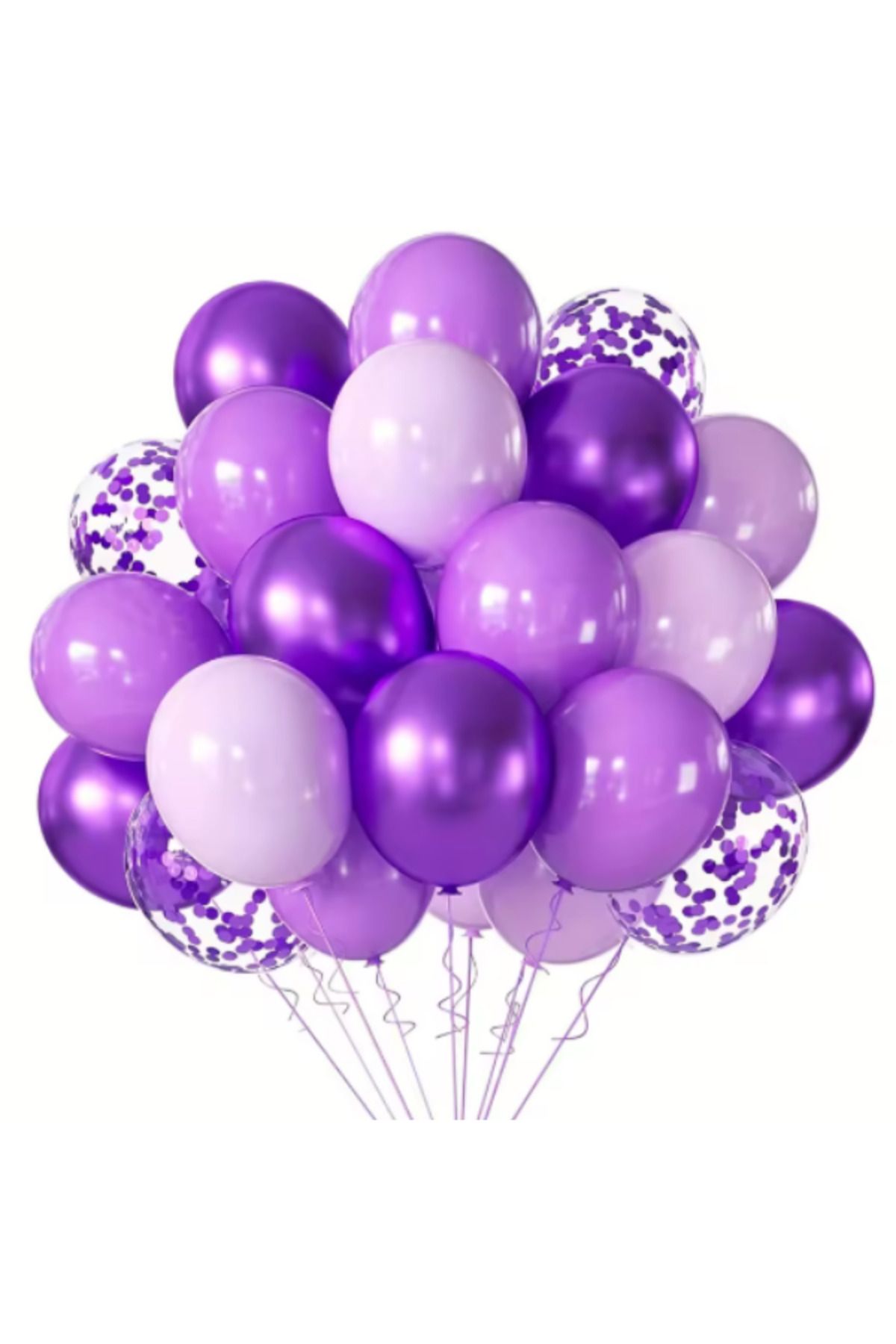 parti kral Mor 20 Adet Karışık Lateks Balon Demeti 25 metre Gümüş İp ve Balon Bandı
