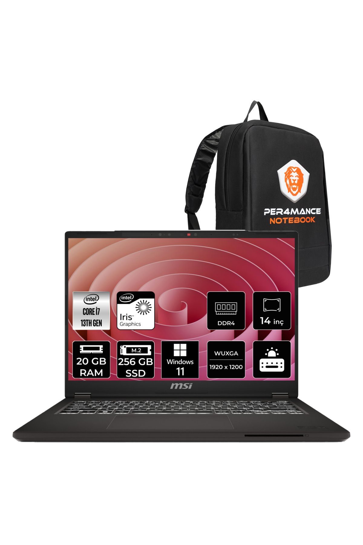 MSI Commercial 14 H i7 13700H 20GB 256GB SSD 14" WUXGA W11P Taşınabilir Bilgisayar & ÇANTA