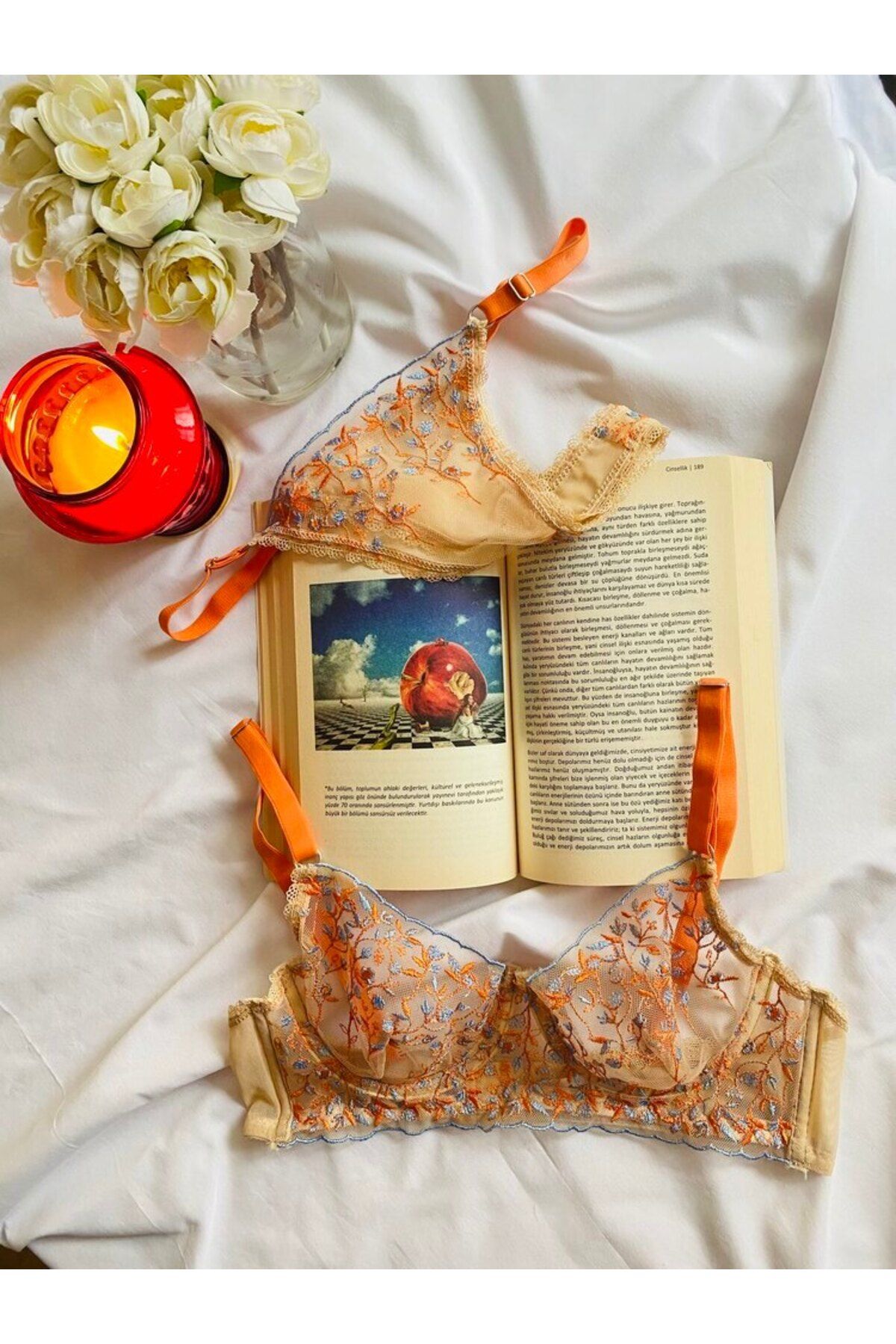 Celoire Turuncu Transparan Balenli Bralet Takımı