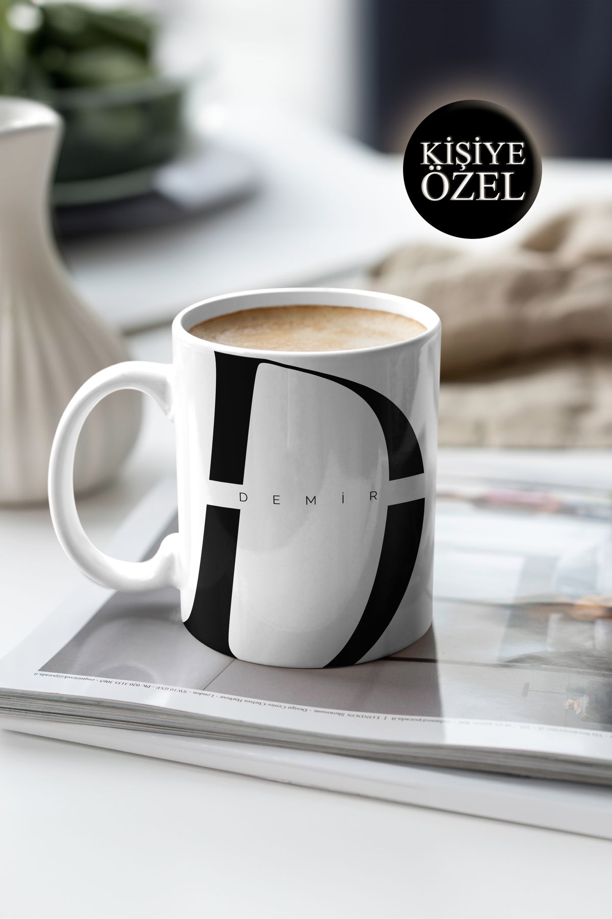 House Gorgeous Kişiye Özel D Harfi ve İsim Yazılı Siyah Renkli Tasarım Kupa Bardak 300 ml