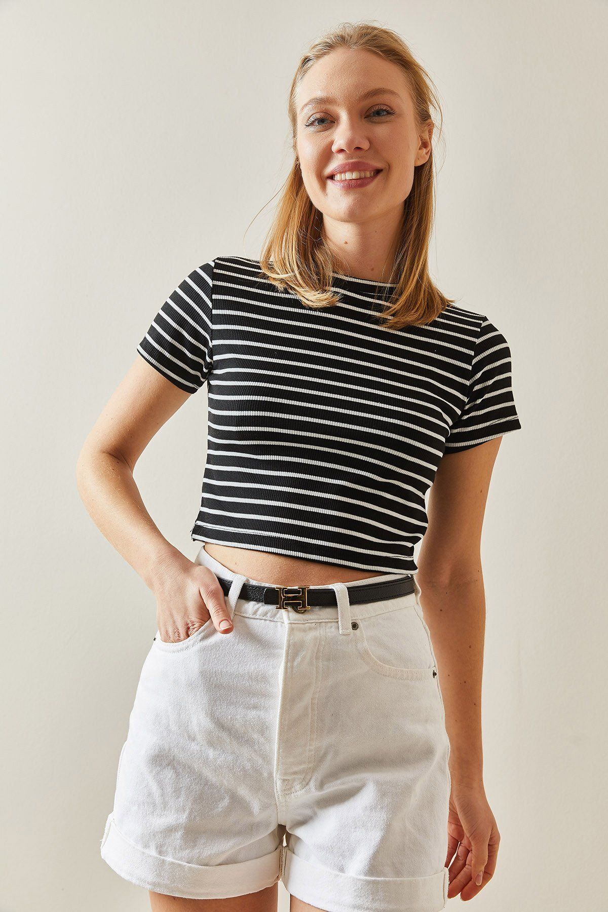 İKLİM LİFE Çizgili Crop Tshirt