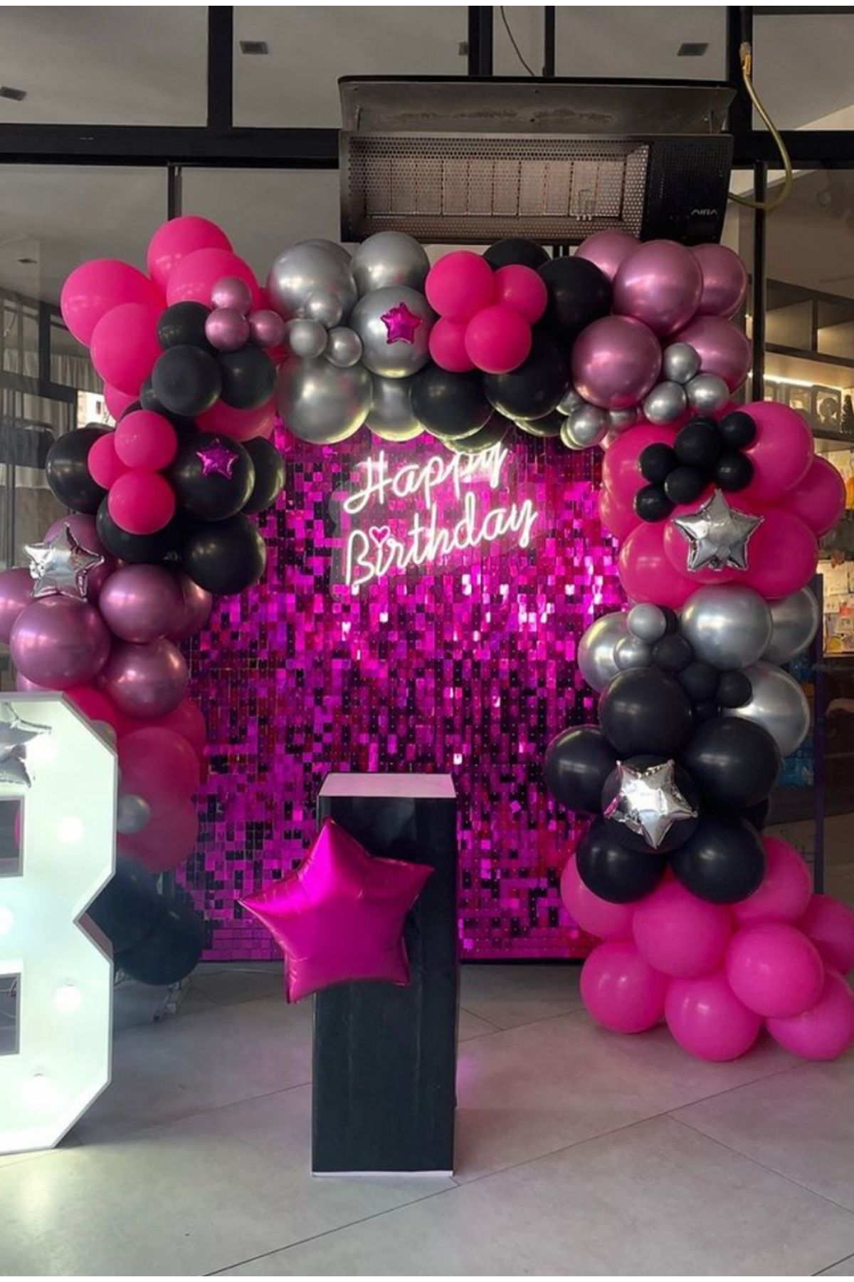 Çemrek Süs Parti Fuşya Pembe Siyah Gümüş Krom Pembe Balon Zinciri Seti 100 lü