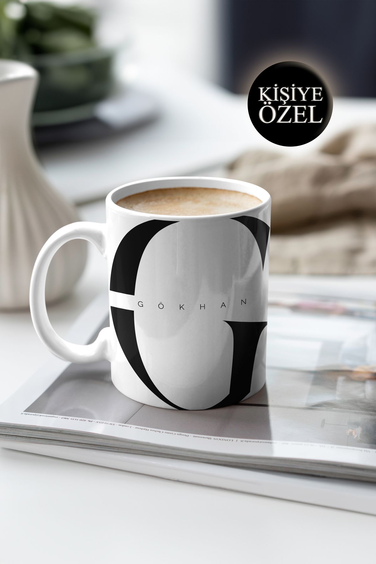 House Gorgeous Kişiye Özel G Harfi ve İsim Yazılı Siyah Renkli Tasarım Kupa Bardak 300 ml