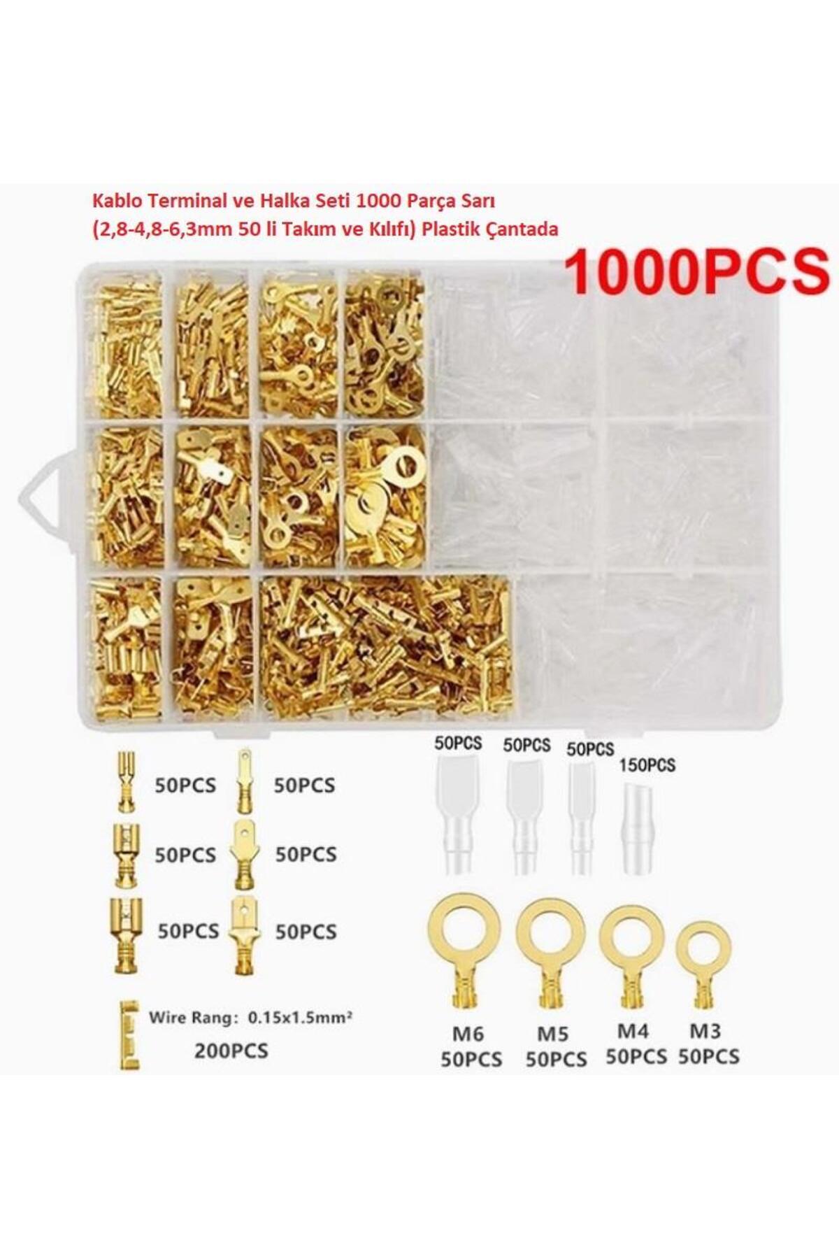 Hatfon Elektronik Kablo Terminal ve Halka Seti 1000 Parça Sarı (2,8-4,8-6,3mm 50 li Takım ve Kılıfı) Plastik Çantada