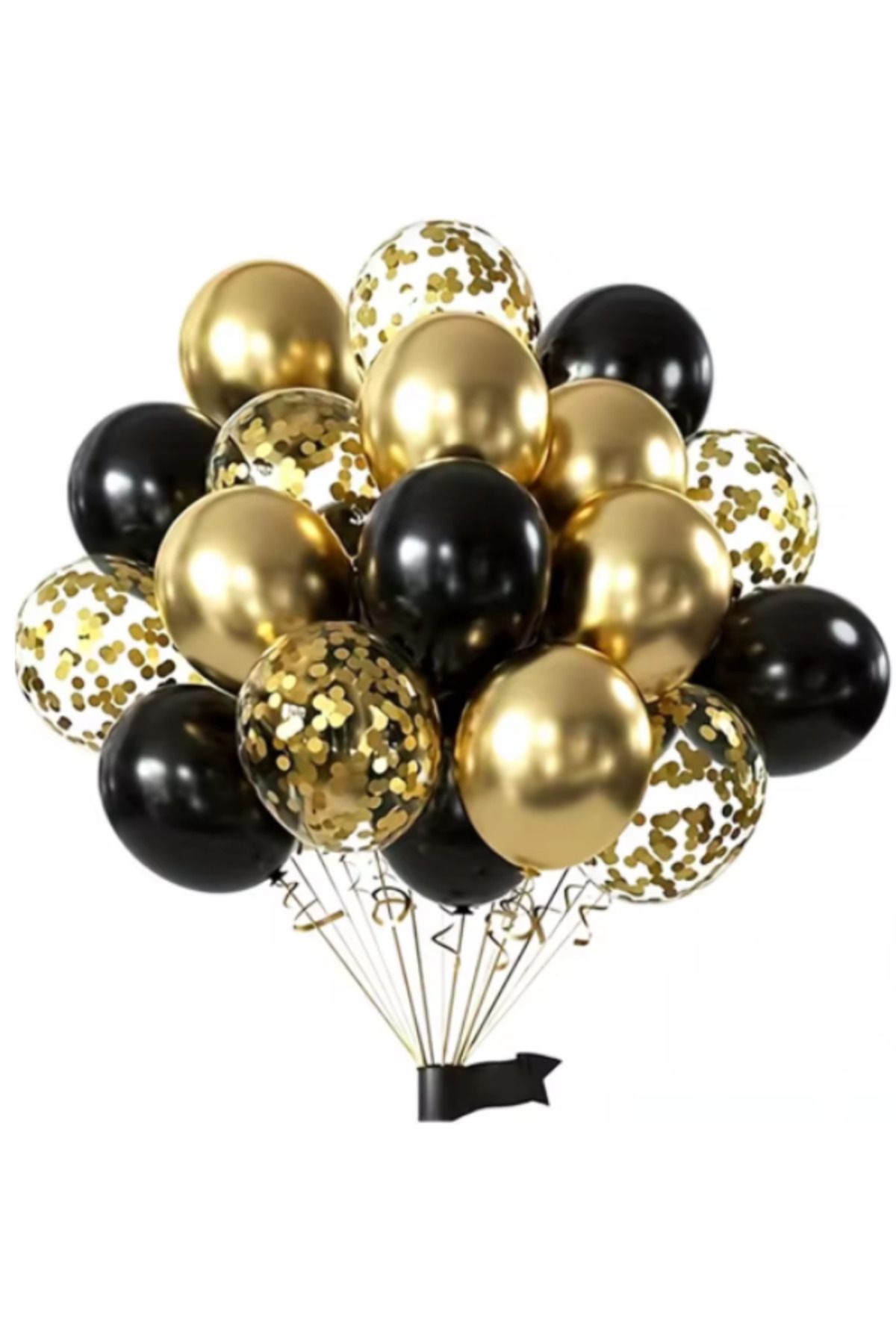 parti kral Siyah 20 Adet Karışık Lateks Balon Demeti 25 metre Gümüş İp ve Balon Bandı