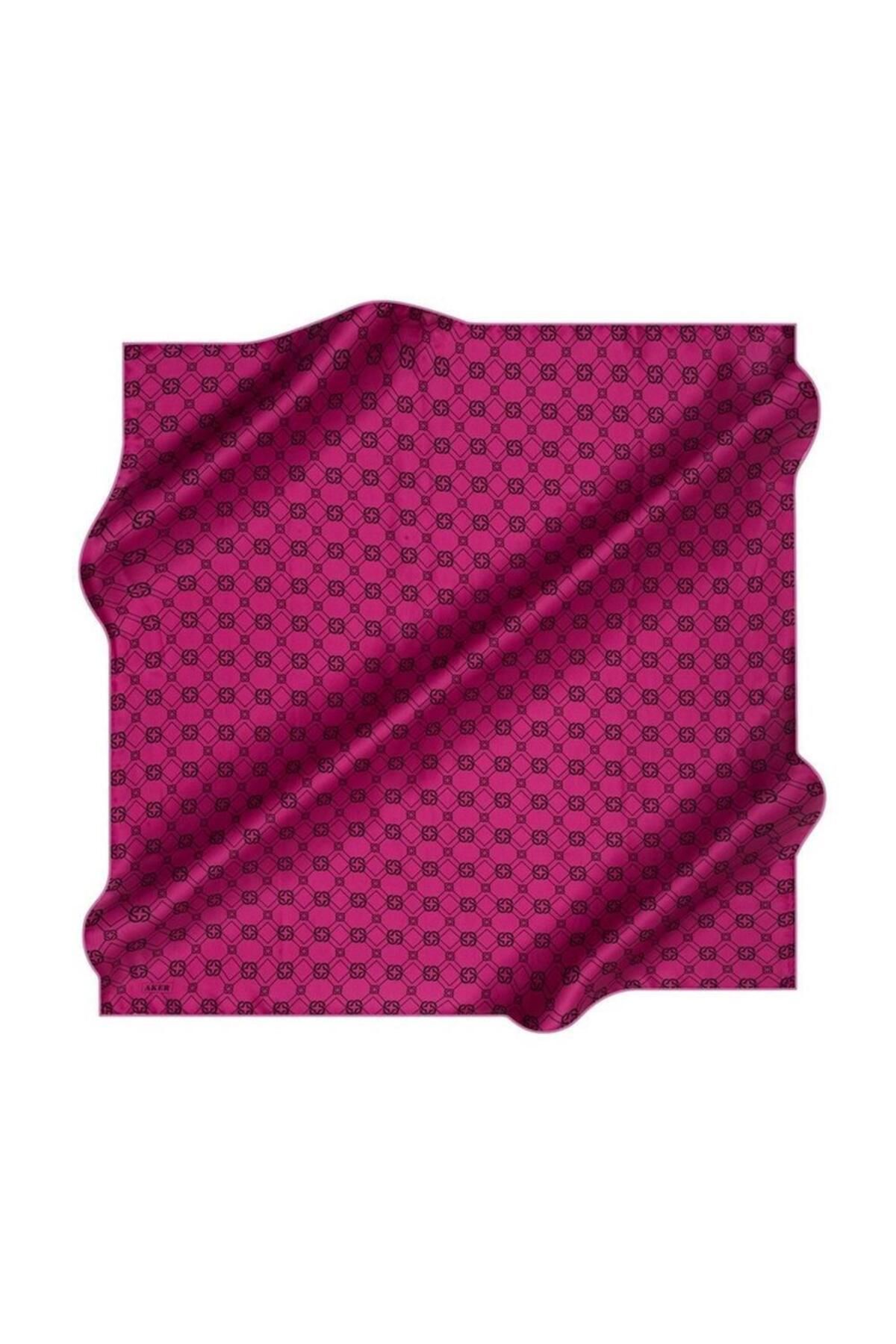 Aker Sura İpek Eşarp 8686701-392 47447 Fuşya-Siyah Monogram Desen