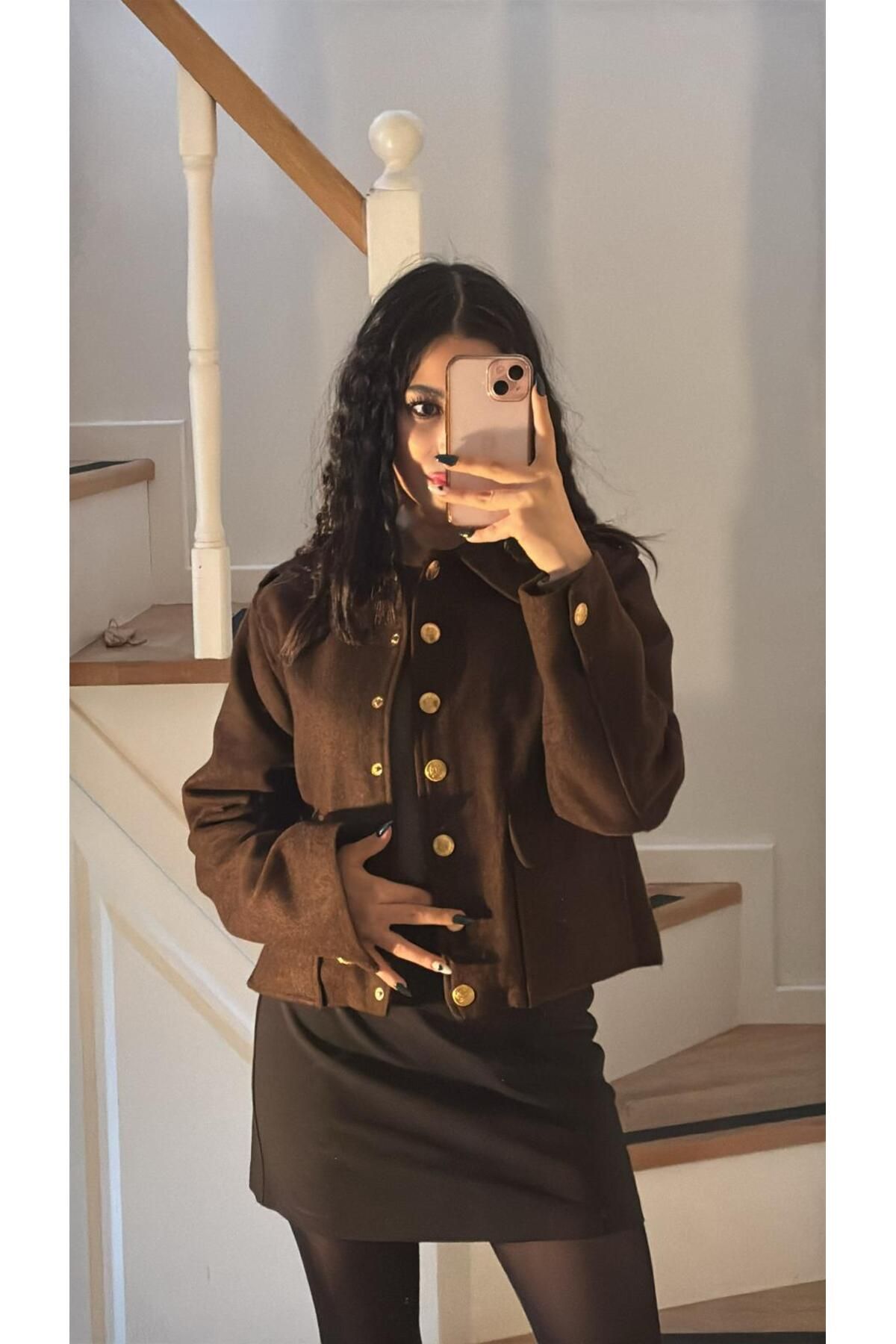 Rüyagibimoda Kadın kahverengi kaşe ceket