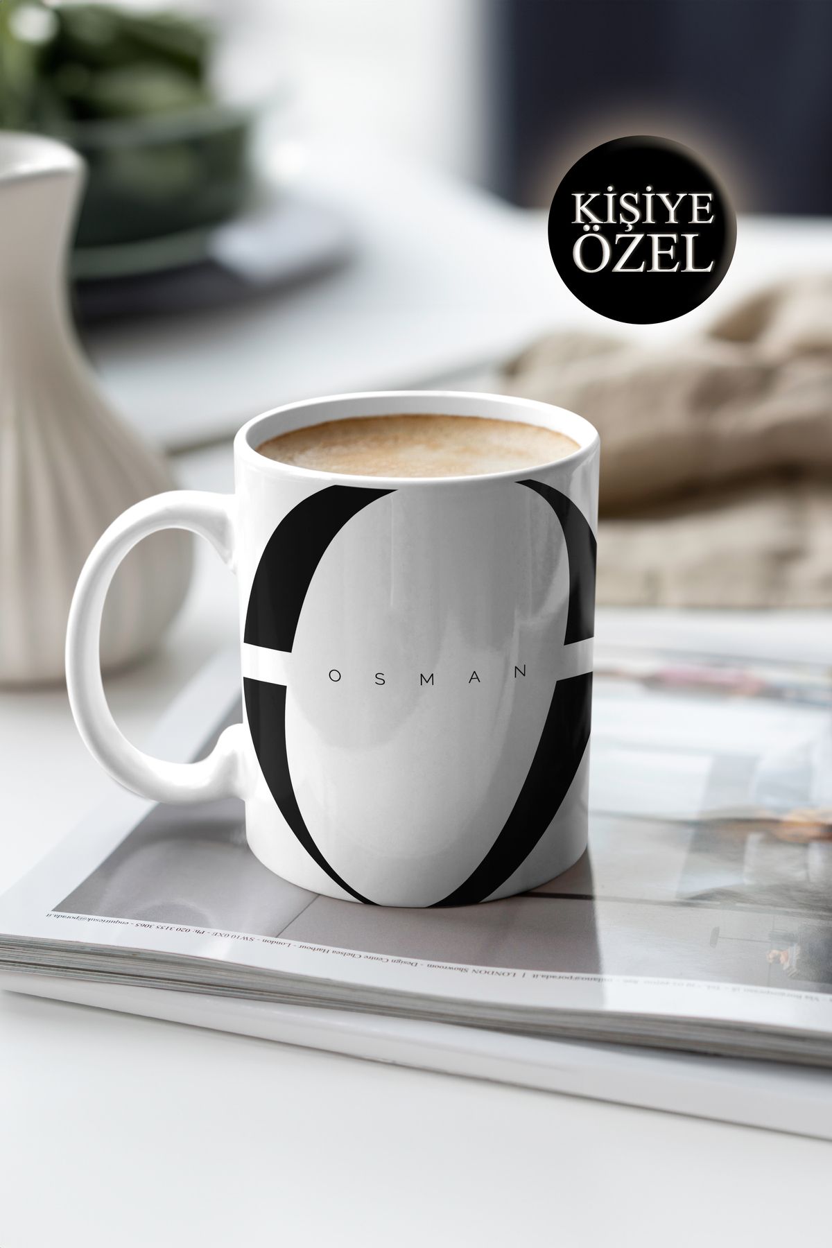 House Gorgeous Kişiye Özel O Harfi ve İsim Yazılı Siyah Renkli Tasarım Kupa Bardak 300 ml