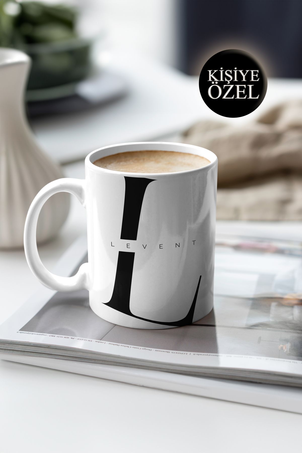 House Gorgeous Kişiye Özel L Harfi ve İsim Yazılı Siyah Renkli Tasarım Kupa Bardak 300 ml