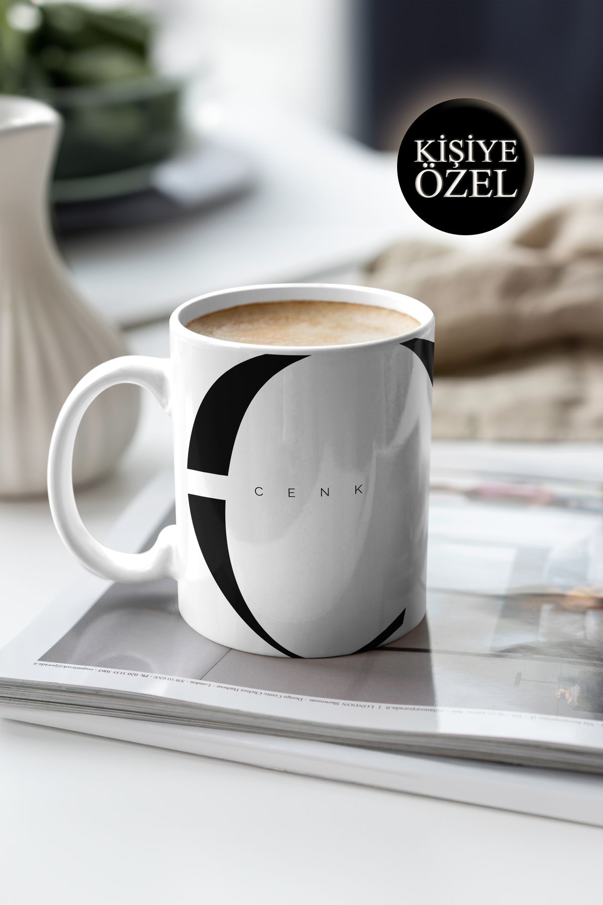 House Gorgeous Kişiye Özel C Harfi ve İsim Yazılı Siyah Renkli Tasarım Kupa Bardak 300 ml