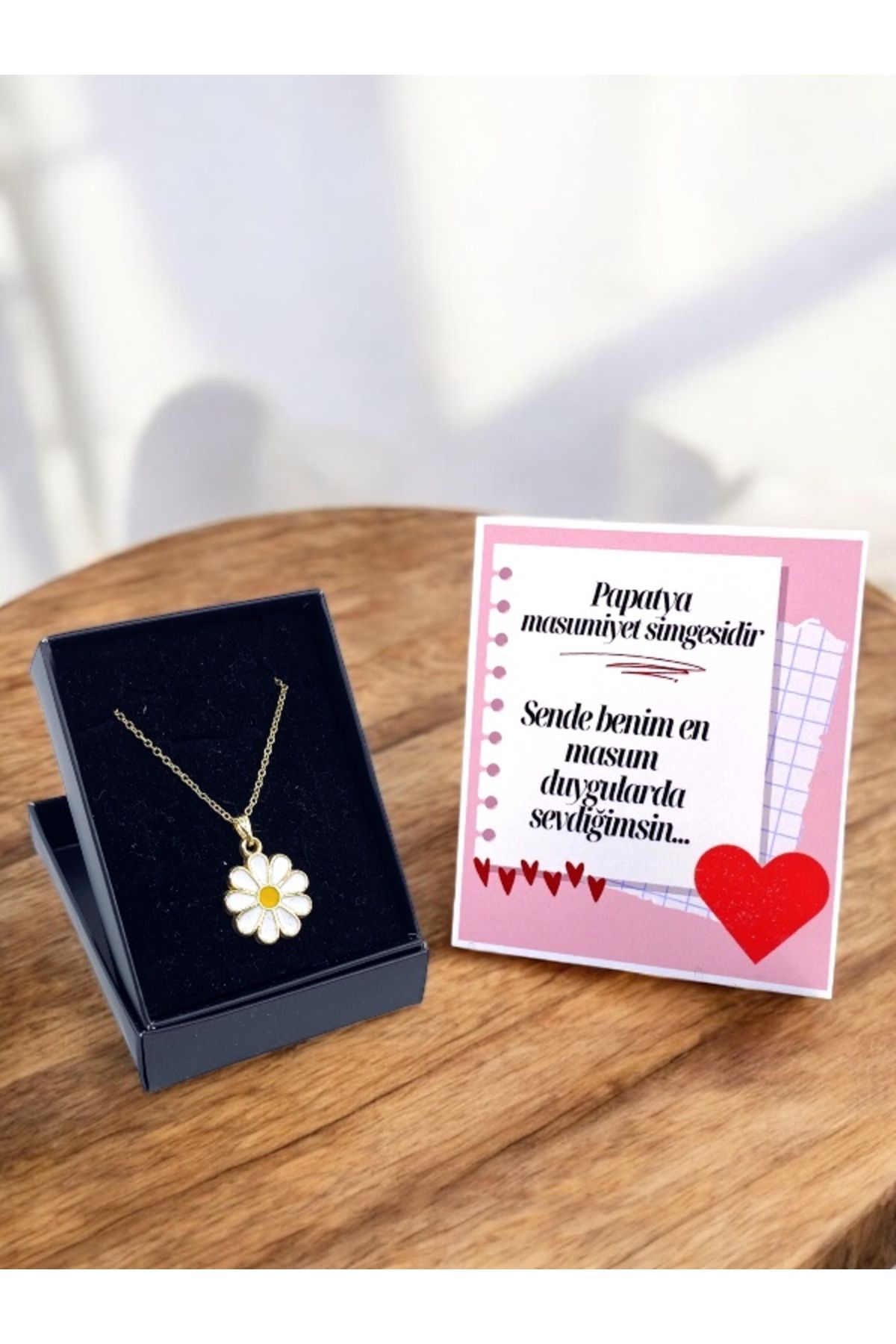 MEGA KANYON Çelik Zincirli Kararma Yapmayan Kaplamalı Papatya Kolye | Özel Kutusunda Hediye Notlu