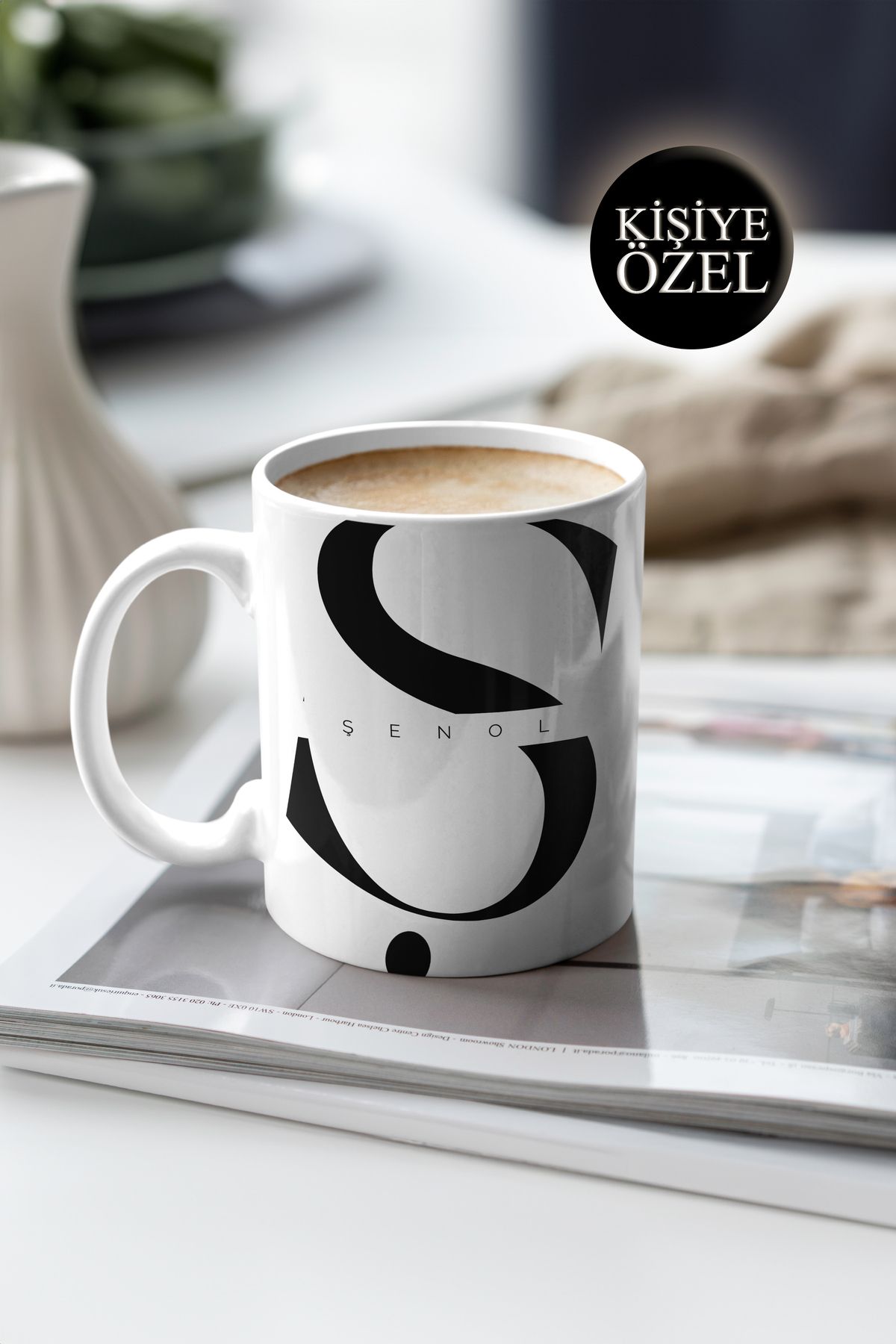 House Gorgeous Kişiye Özel Ş Harfi ve İsim Yazılı Siyah Renkli Tasarım Kupa Bardak 300 ml