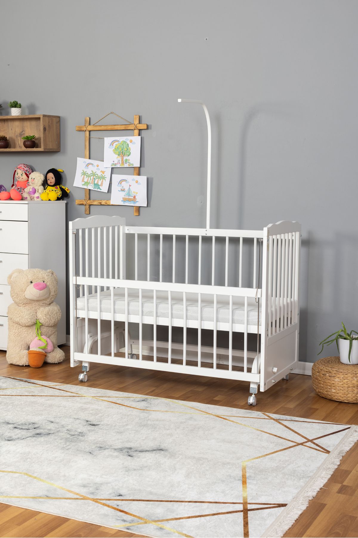 Carino Wins Ahşap Beşik Anne Yanı Yeni Doğan Tutku BEYAZ Bebek Beşiği TEK YATAK