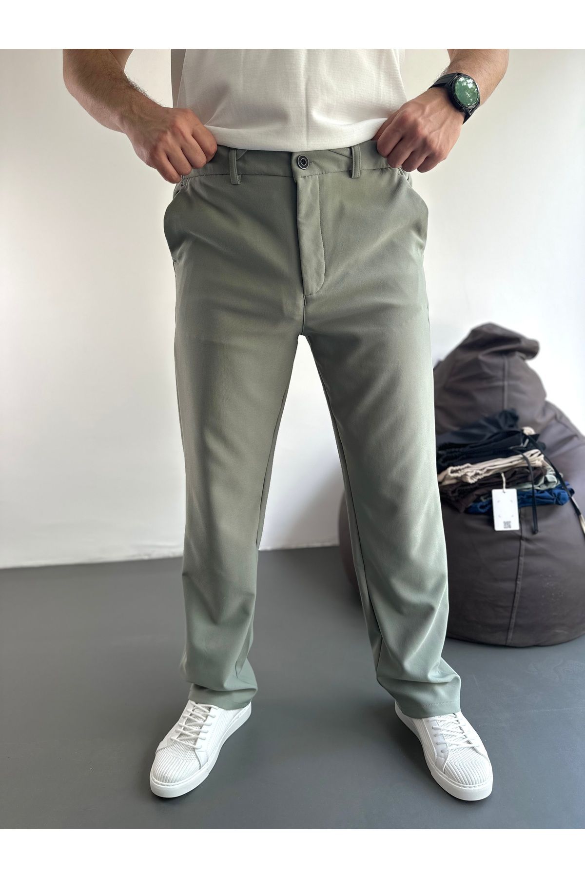 tiggirmoda Erkek Rahat Kalıp Baggy Beli Lastikli Pantolon