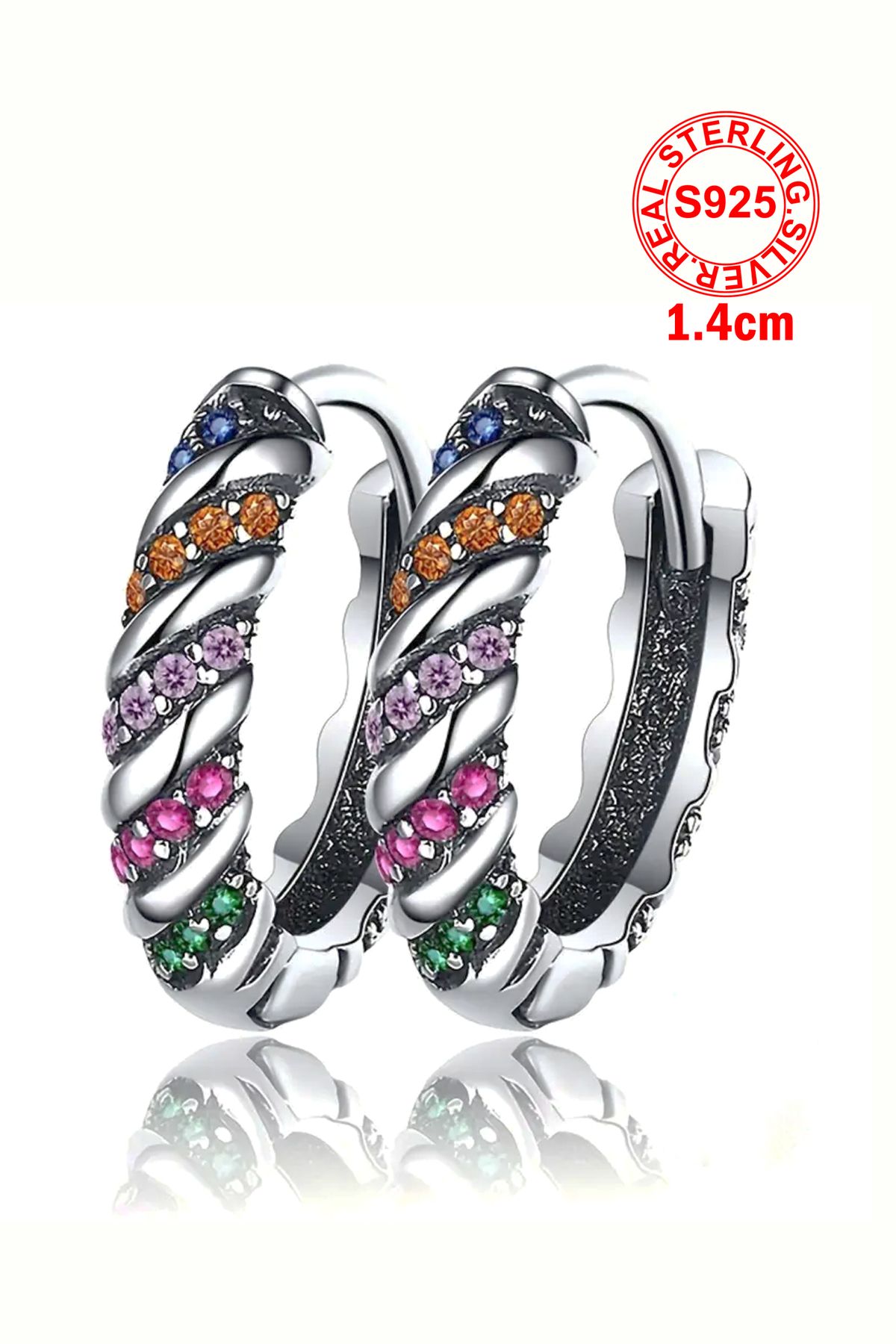 shop S925 Gümüş Halka Küpe-Zirkon Taşlı – 1.4 cm | Alerji Yapmaz, Şık & Zarif