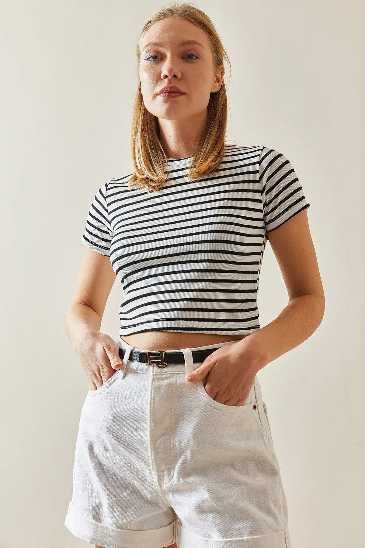 İKLİM LİFE Çizgili Crop Tshirt