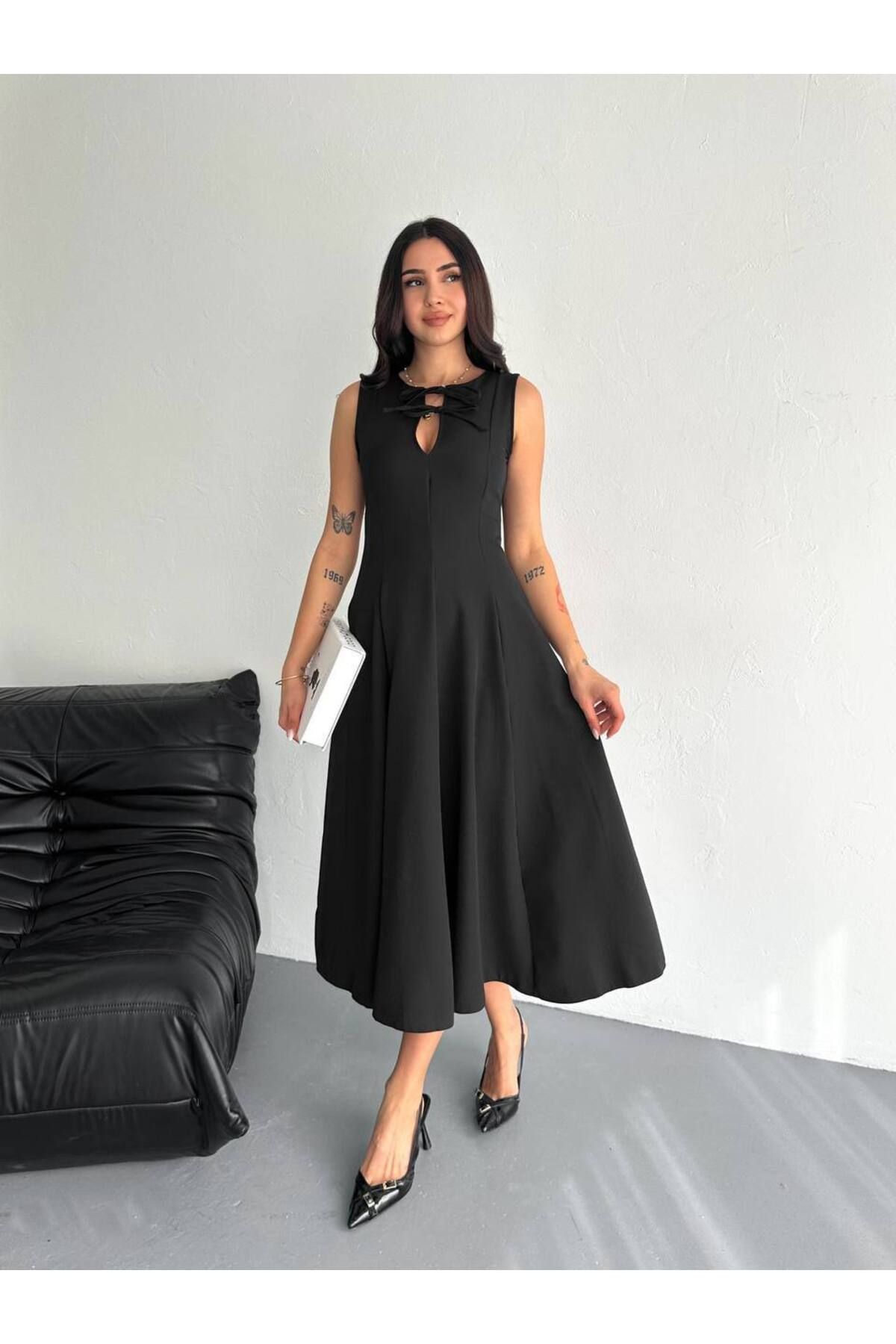 BeceButik Kadın Önden Bağlamalı Midi Boy Elbise