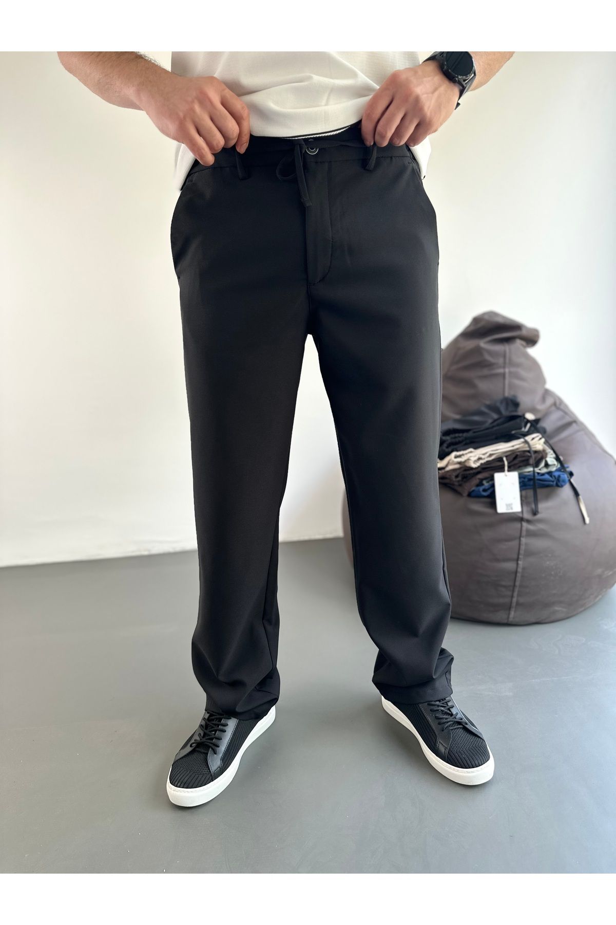 tiggirmoda Erkek Rahat Kalıp Baggy Beli Lastikli Pantolon