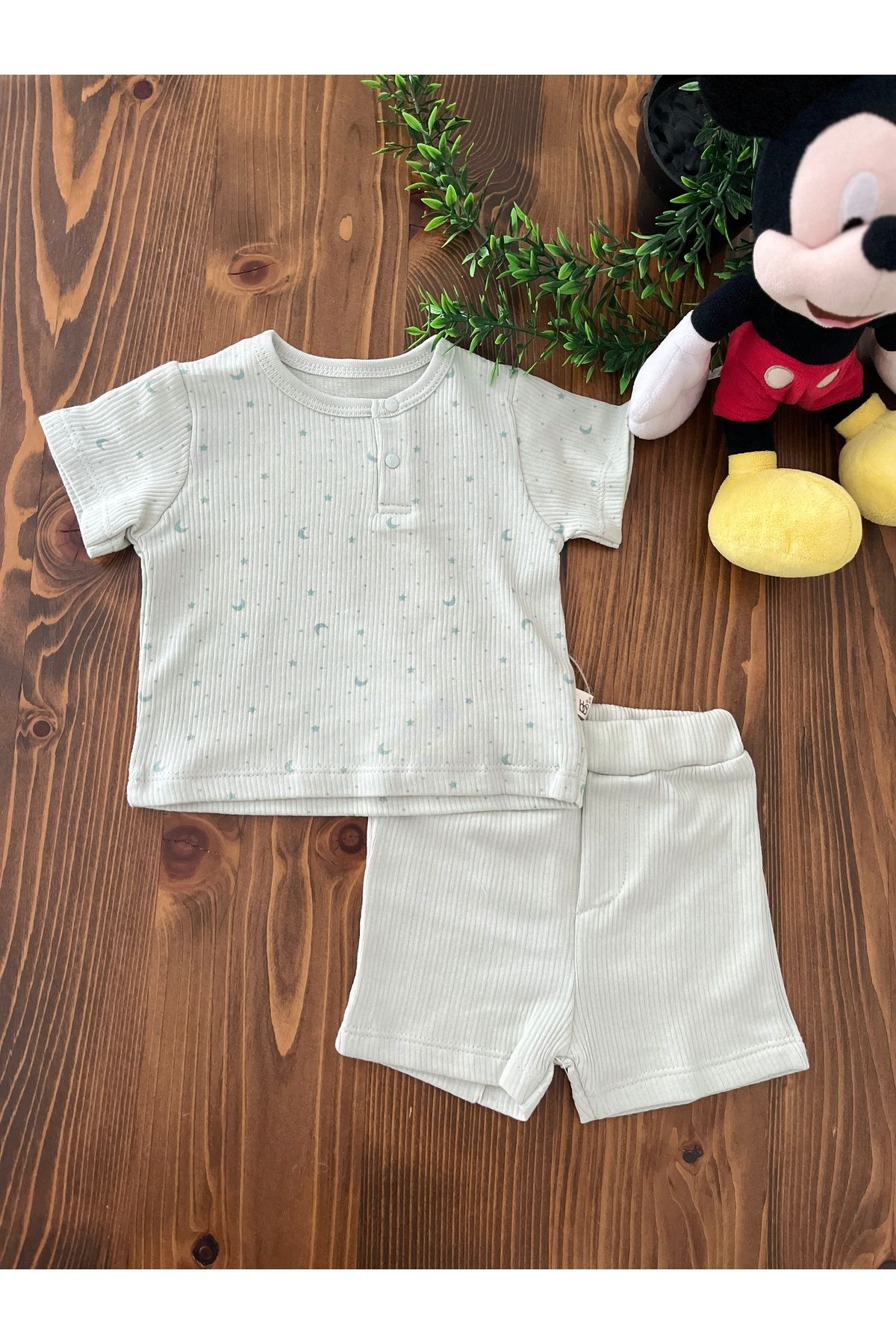 Bubbless %100 Organik Pamuk Unisex EOKE TEX Sertifikalı Ay Yıldız Baskılı Çıtçıtlı T-shirt & Şort 2'li Takım