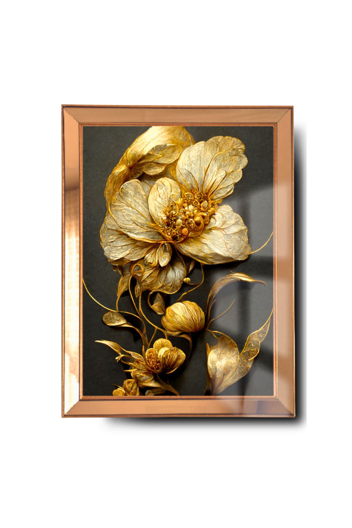 Arkenta Gold 3D Çiçek Cam Ayna Çerçeveli Tablo