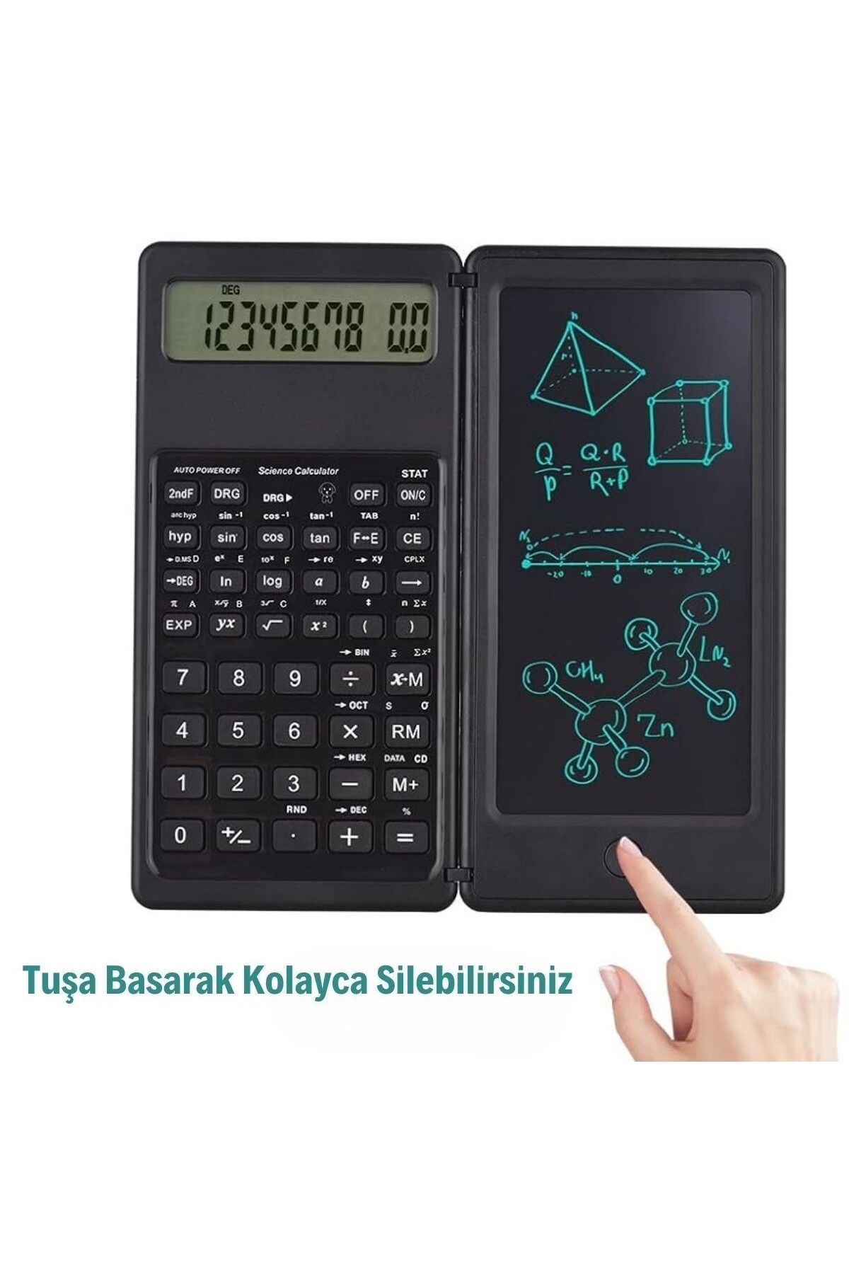 tedaks Silinebilir LCD Yazı Tabletli,Kalemli Katlanabilir Bilimsel Hesap Makinesi