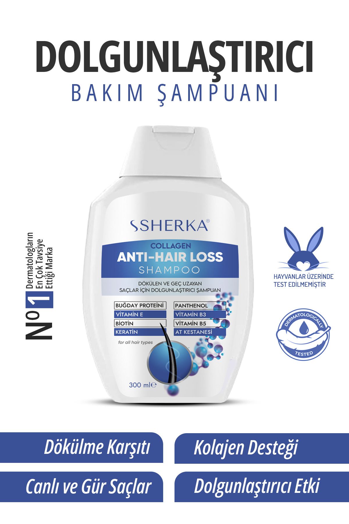 Sherka Kolajen Ve Keratin Saç Dökülmesine Karşı Hızlı Sac Uzatan Dolgunlaştırıcı Onarıcı Besleyici Şampuan