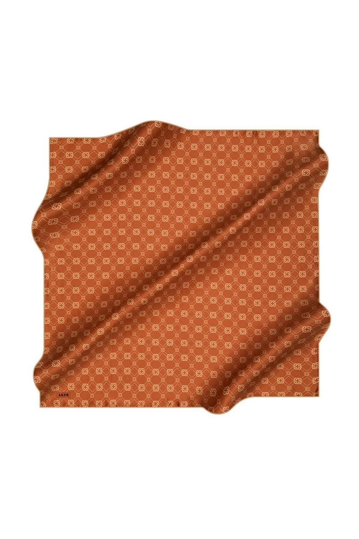 Aker Tivil İpek Eşarp 8686713-963 47444 Kiremit-Krem Monogram Desen
