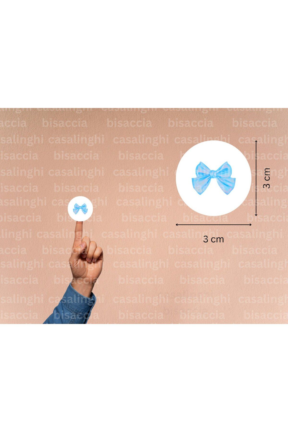 CASALINGHI 3 Cm (95 Adet) - Mavi Fiyonk Baskılı Etiket Kurdele Fiyonk Yuvarlak Mat Çıkartma Round Sticker