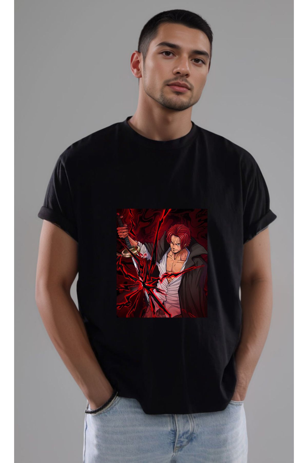 petite pati One Piece Shanks Baskılı Unisex Tshirt