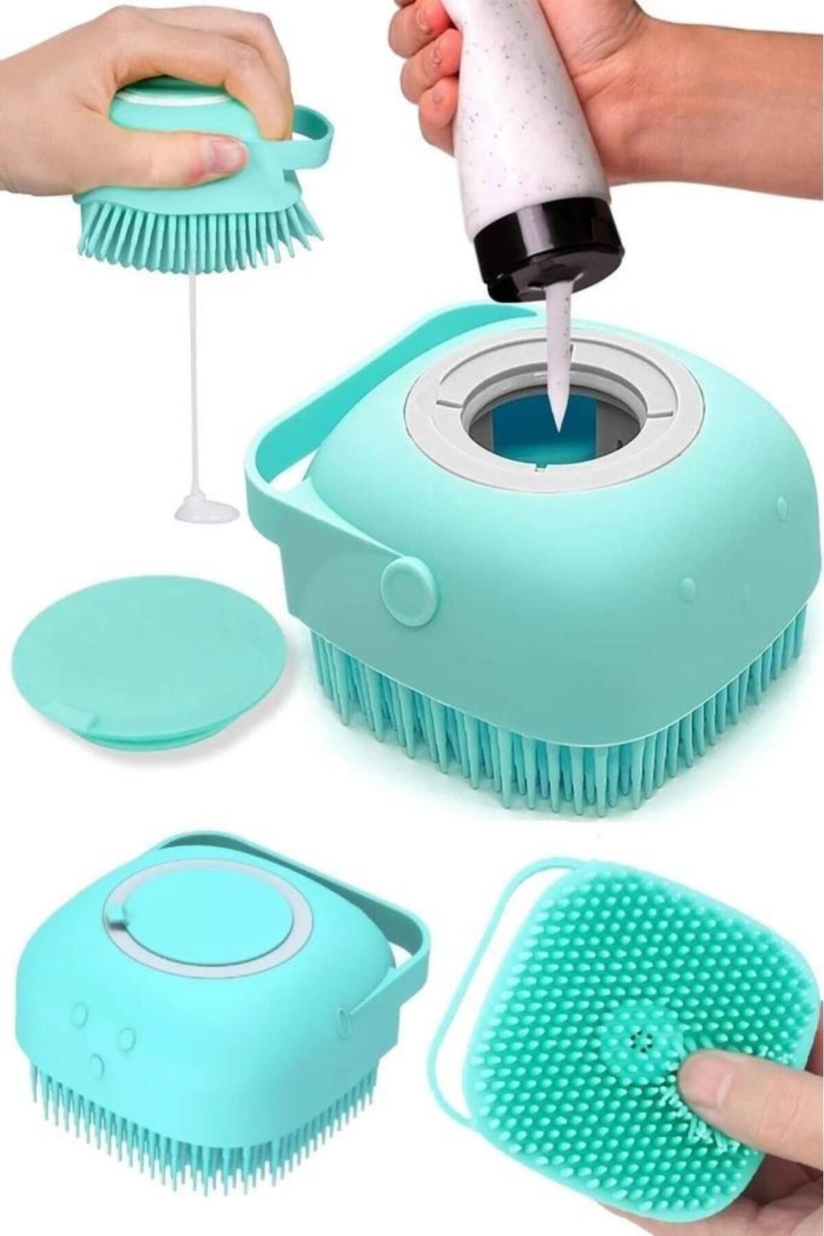 sanal trend Su Yeşili Silikon Banyo Duş Kesesi Duş Jeli Hazneli Şampuan Vücut Peeling Masaj Fırçası