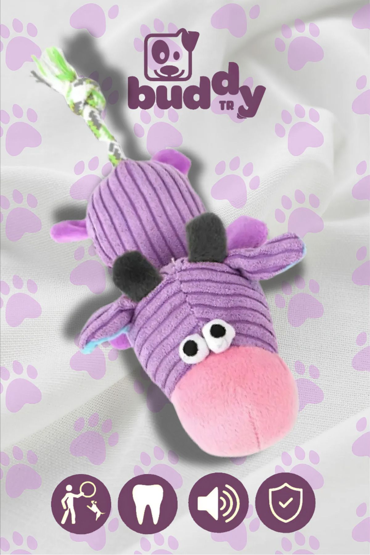buddyTR Peluş Mor İnek - Çiğnemeye Karşı Dirençli - Küçük Irk