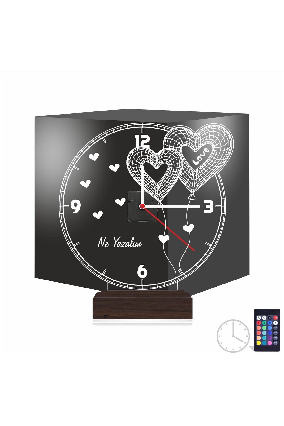 Kirppi 3d Saat Lamba Sevgiliye Hediye Kalp Kişiye Özel Masa Gece Lambası-1