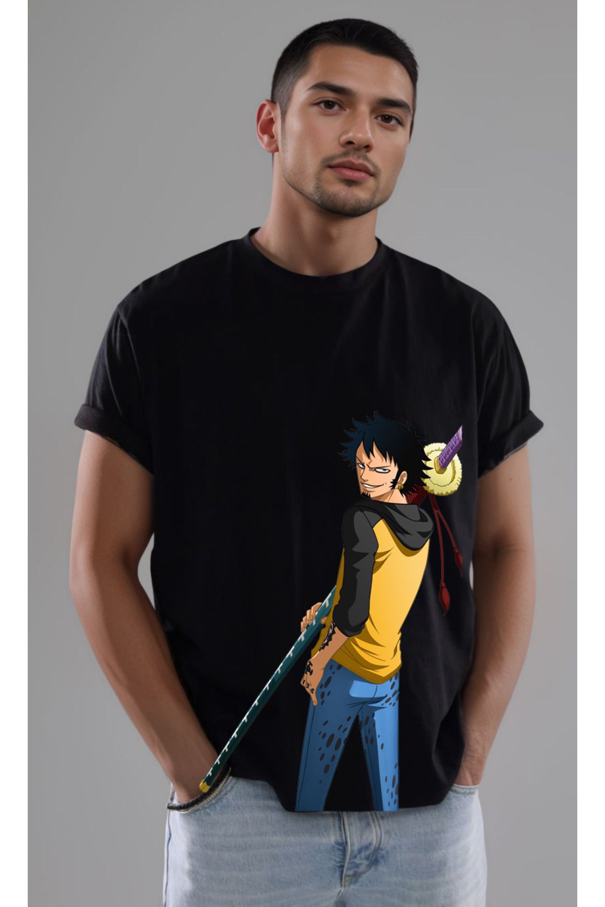petite pati One Piece Trafalgar Law Baskılı Unisex Tshirt