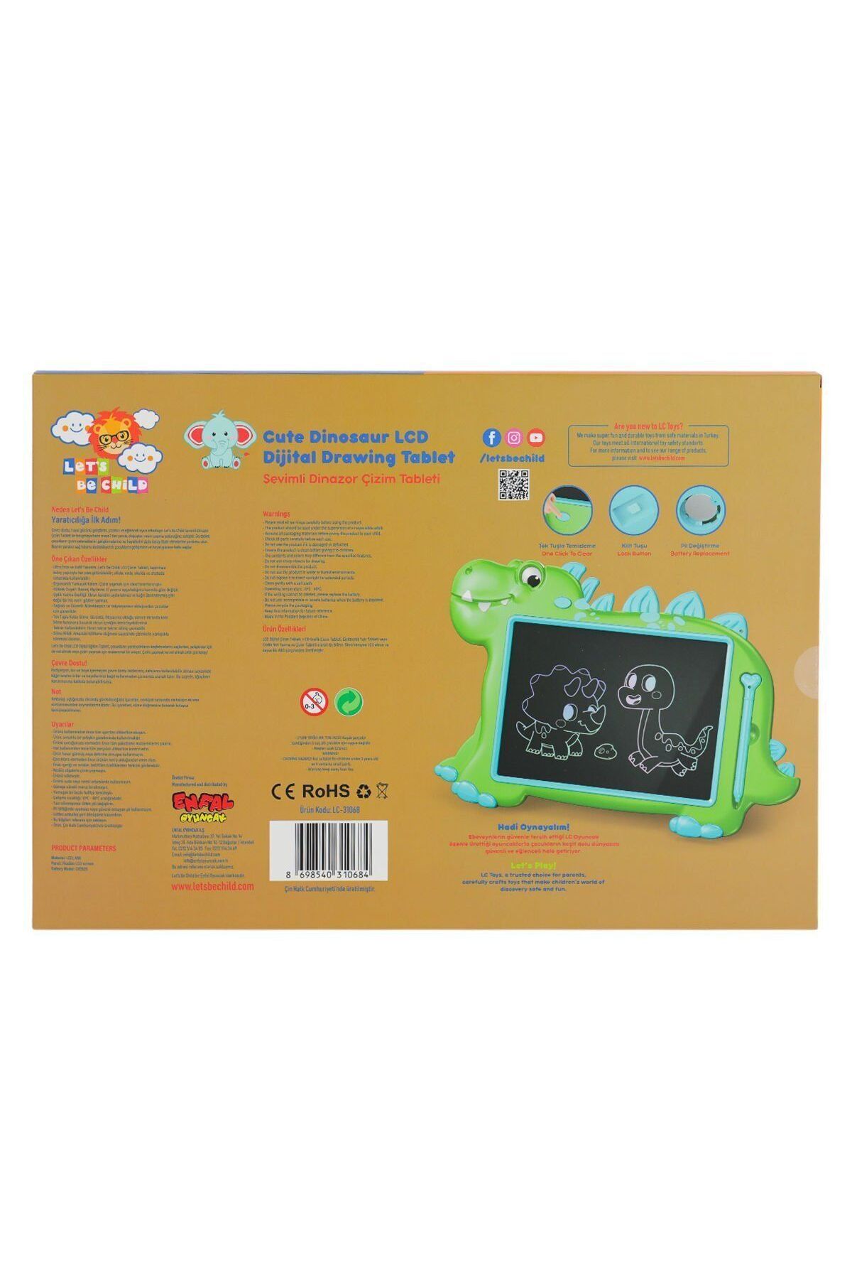 melfxxl eticaret LC-31068 SEVİMLİ DİNAZOR ÇİZİM TABLETİ 10 İNÇ