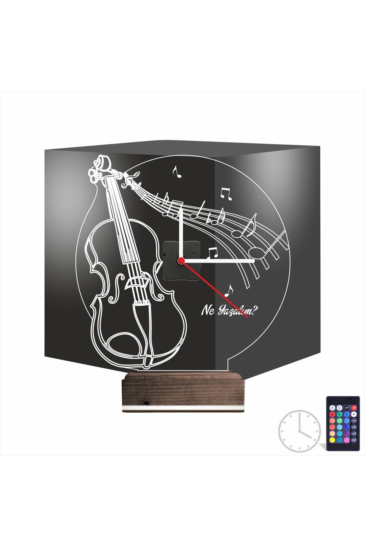 Kirppi 3d Saat Lamba Keman Müzik Nota Kişiye Özel Masa Gece Lambası