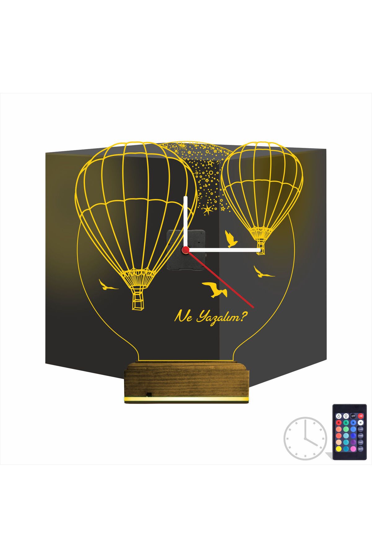 Kirppi 3d Saat Lamba Balon Kuş Kişiye Özel Masa Gece Lambası