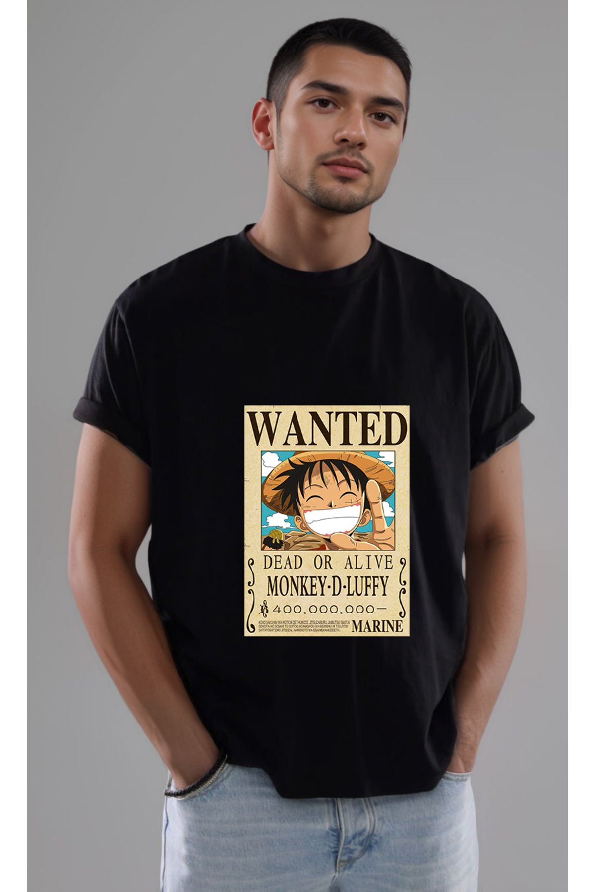 petite pati One Piece Wanted Luffy Baskılı Unisex Tshirt