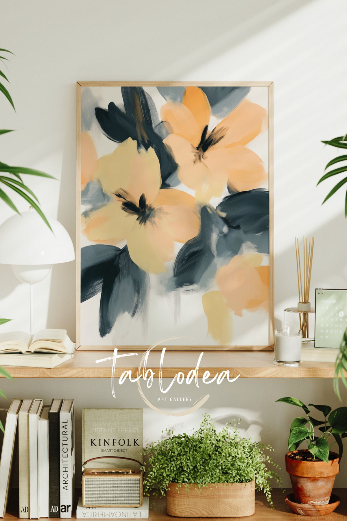 tablodea Soft Renkli Soyut Çiçek Temalı Modern Çerçeveli Poster Tablo, Bohem Çiçek Dekoratif Minimalist Tablo