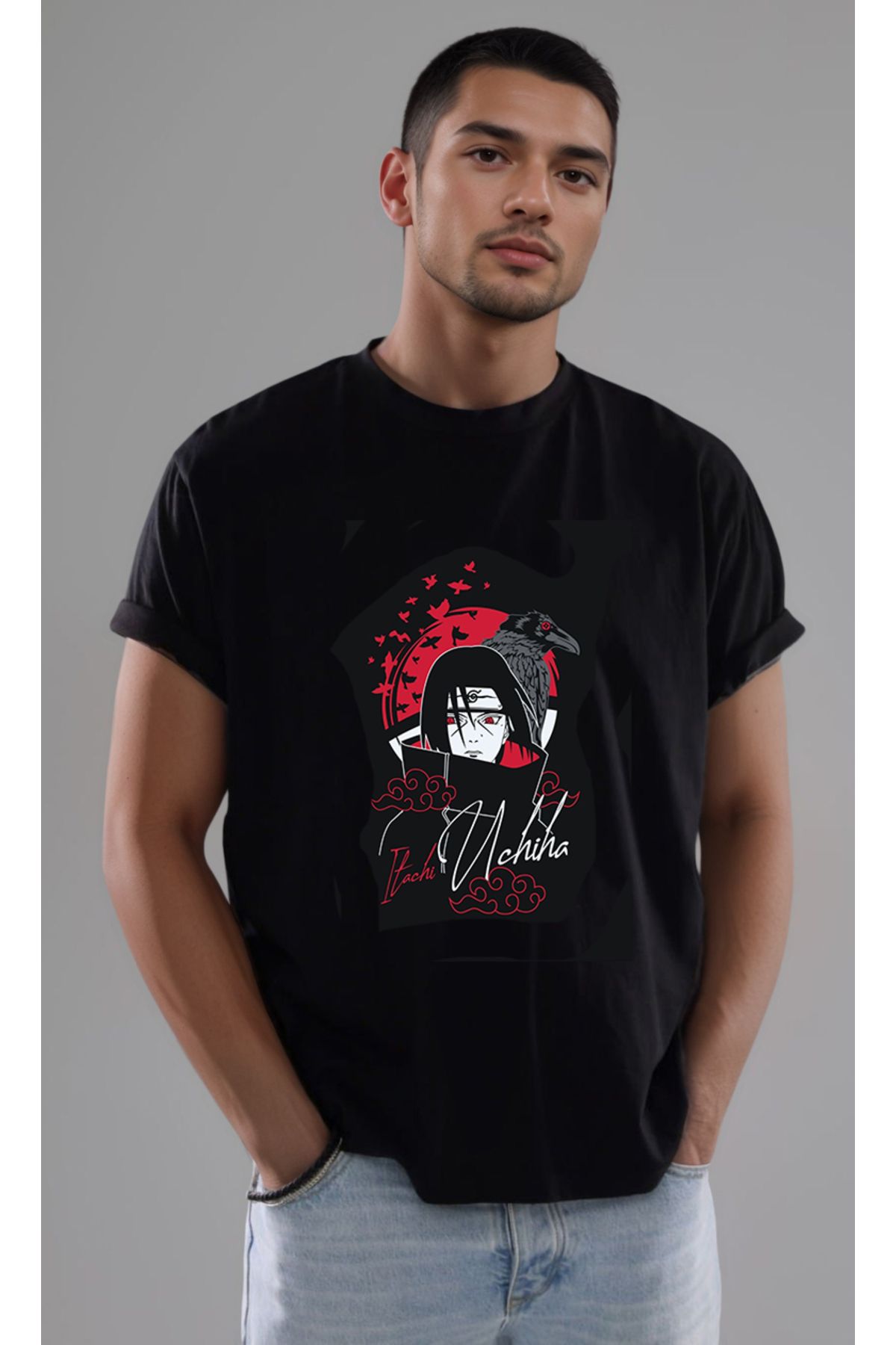petite pati Naruto Itachi Baskılı Unisex Tshirt