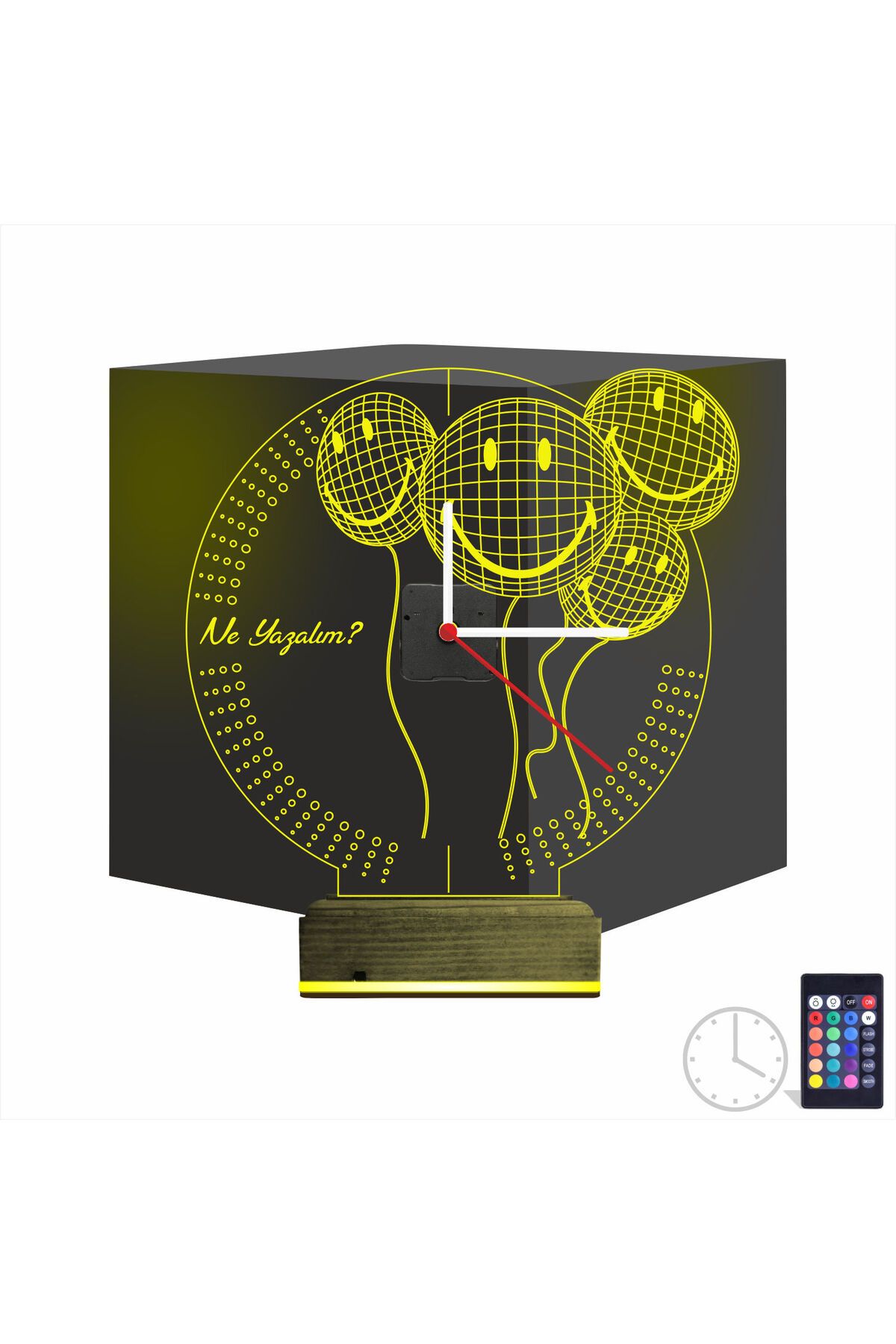 Kirppi 3d Saat Lamba Smile Balon Doğum Günü Kişiye Özel Masa Gece Lambası