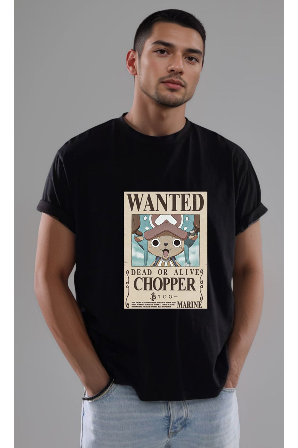 petite pati One Piece Eski Wanted Chopper Baskılı Unisex Tshirt